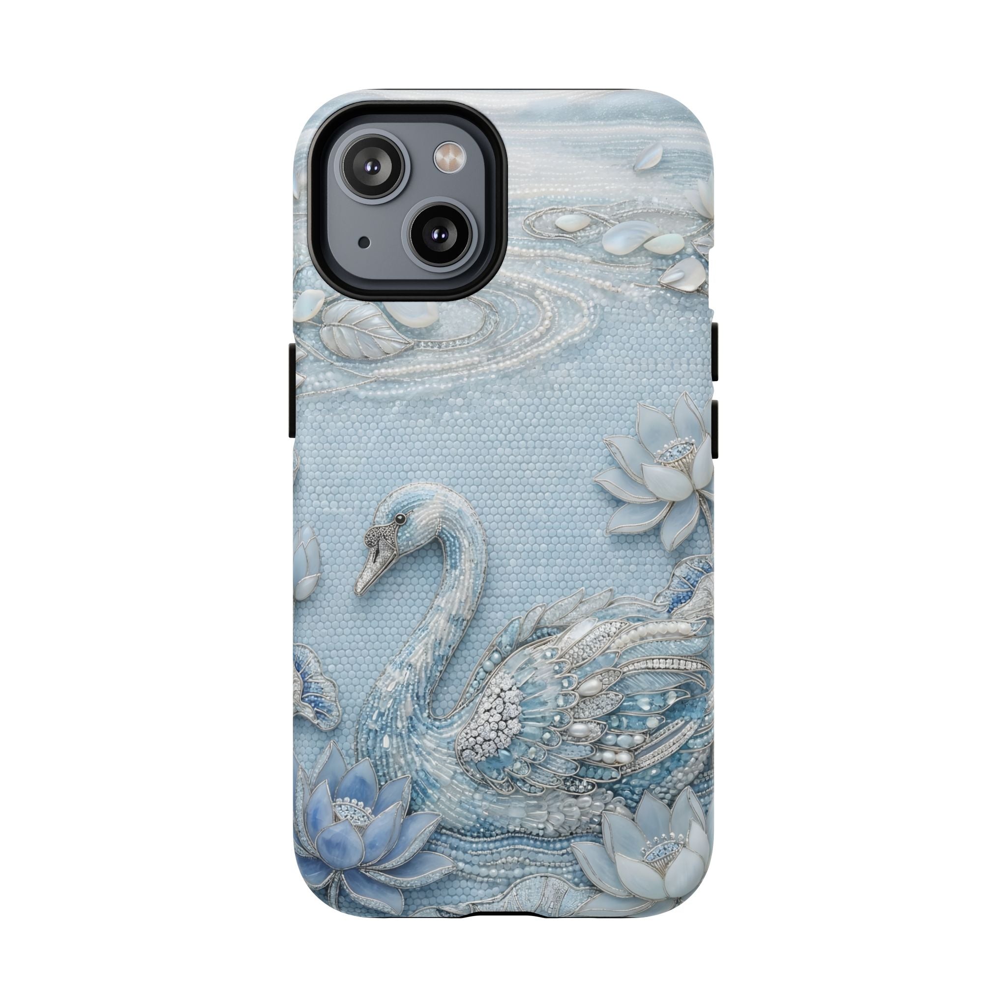 Swan Lake Floral MagSafe iPhone Case | Sparkling Blue Swan Protective Case