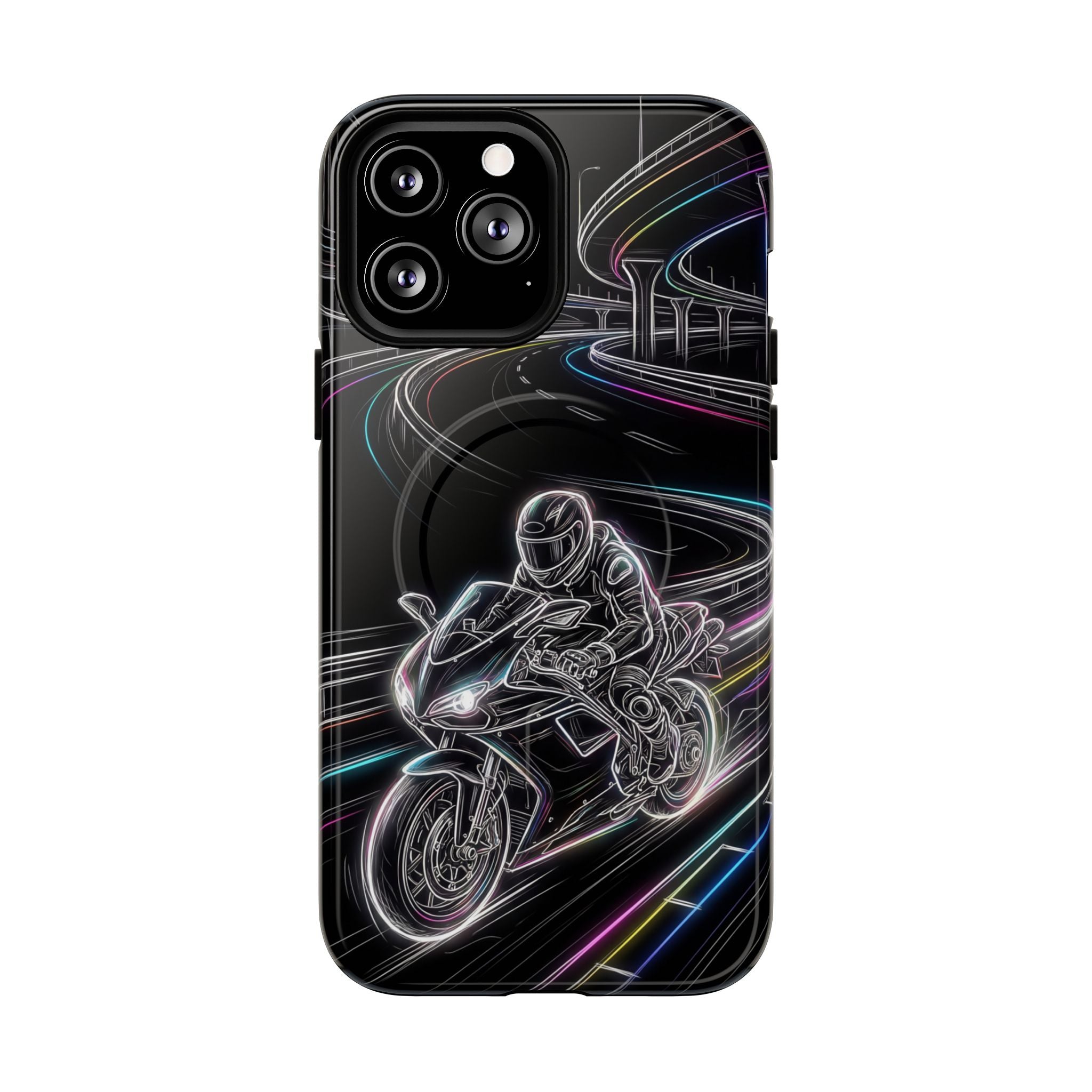 Neon Night Rider MagSafe iPhone Case | Motorcycle Racing Protective Cover