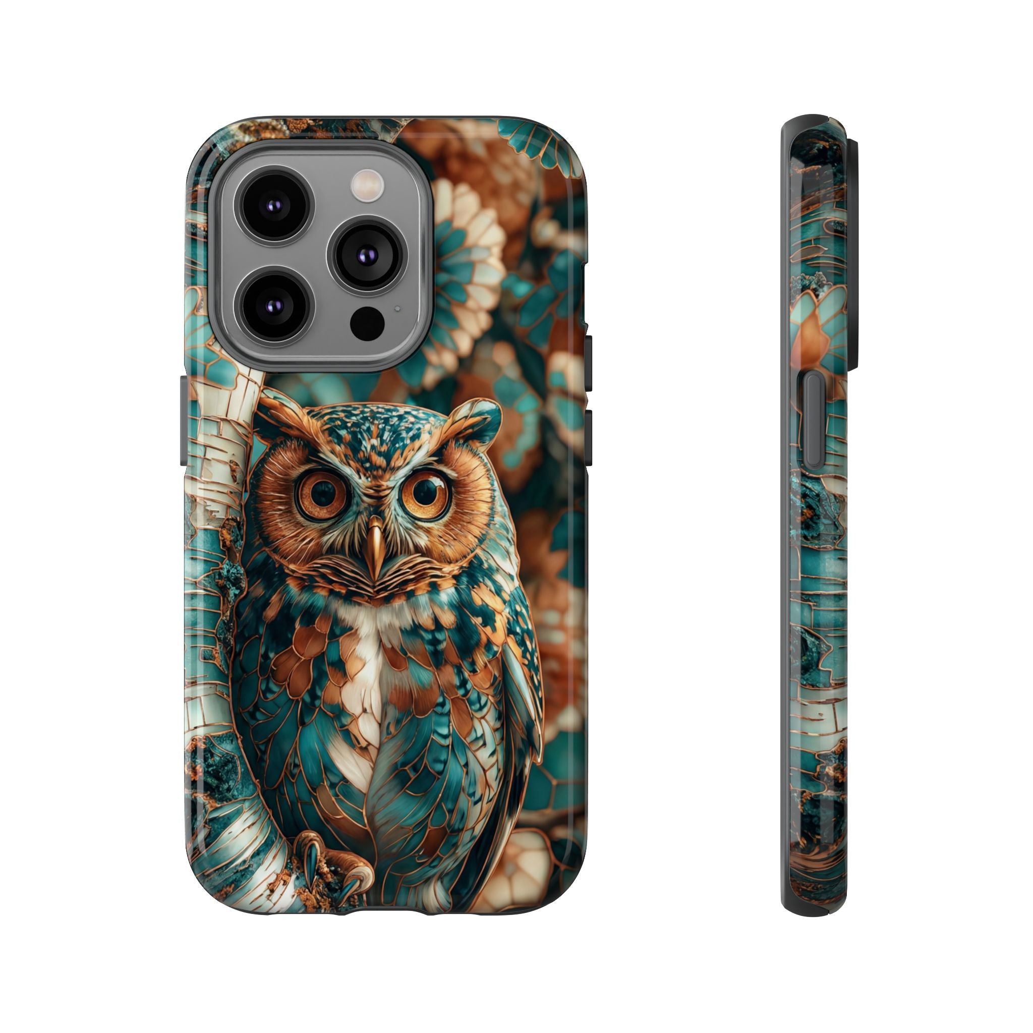 Owl Forest Tough iPhone Case | Teal & Brown Rustic Wildlife Protective Cover