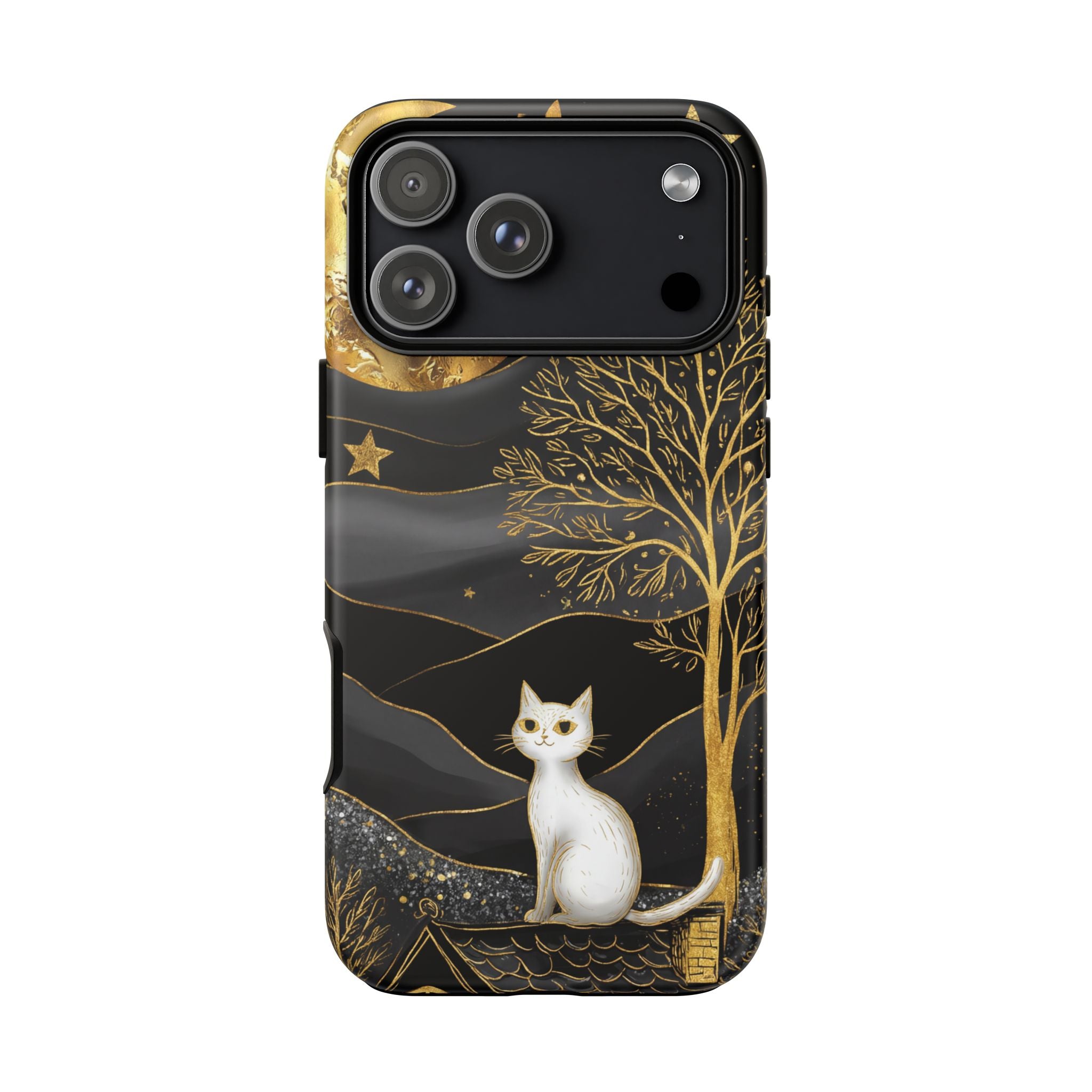 Celestial Cat iPhone Case | Gold Moon & Star iPhone Cover