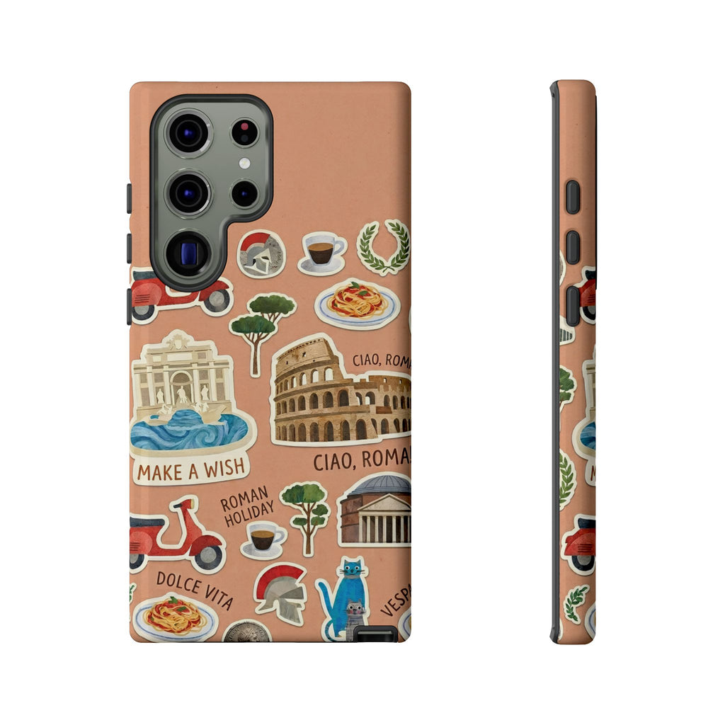 Rome Italy Travel Tough Samsung Galaxy Phone Case | Terracotta Scrapbook Sticker Cover