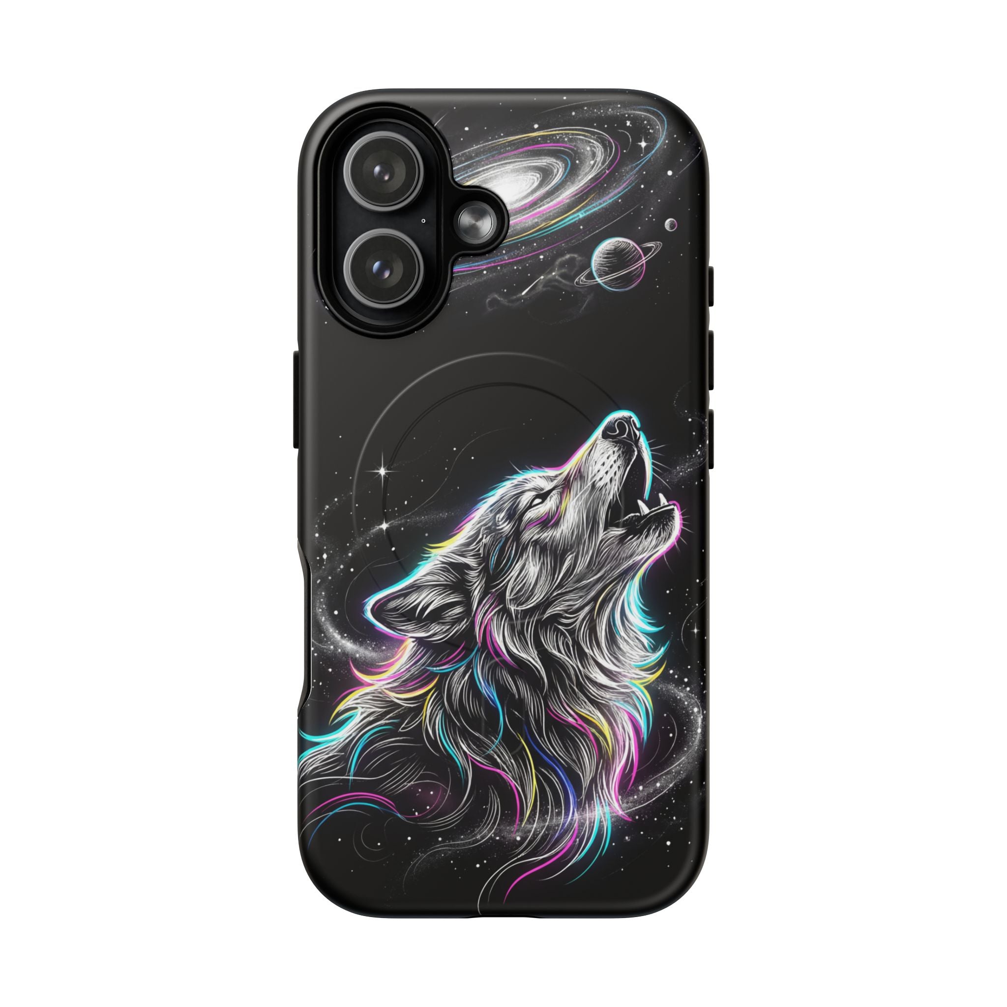 Wolf Galaxy Tough MagSafe iPhone Case | Colorful Howling Wolf Space Design