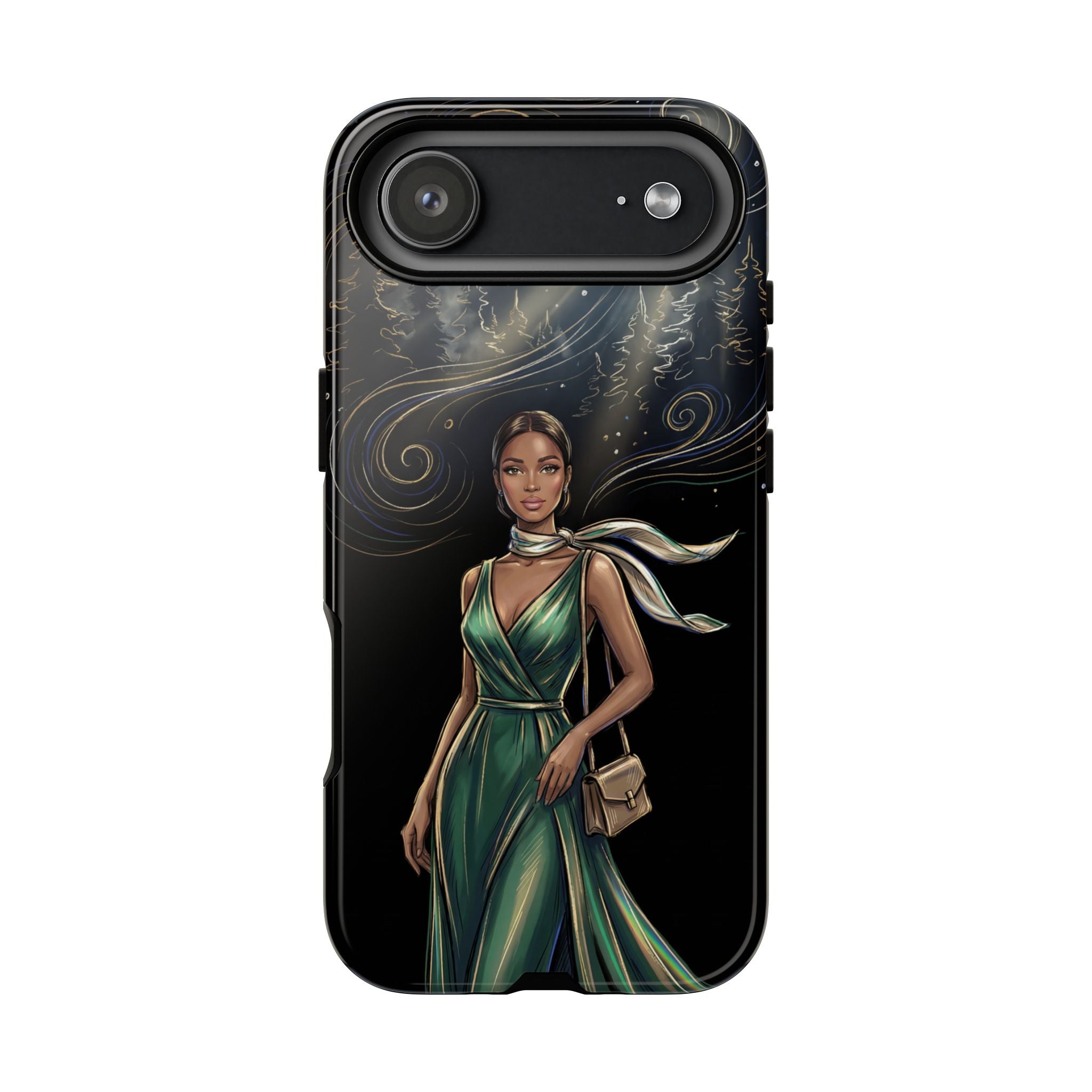 Elegant Woman in Green Dress Art Protective Tough iPhone Case