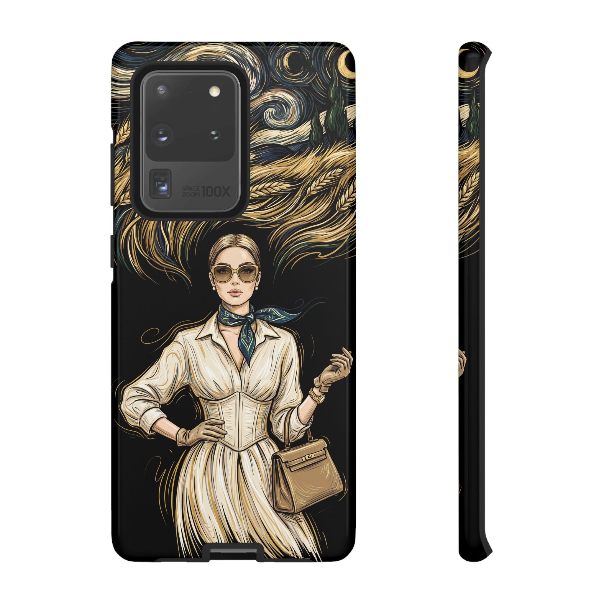 Vintage Elegance Samsung Galaxy Phone Case | Retro Woman with Flowing Golden Hair