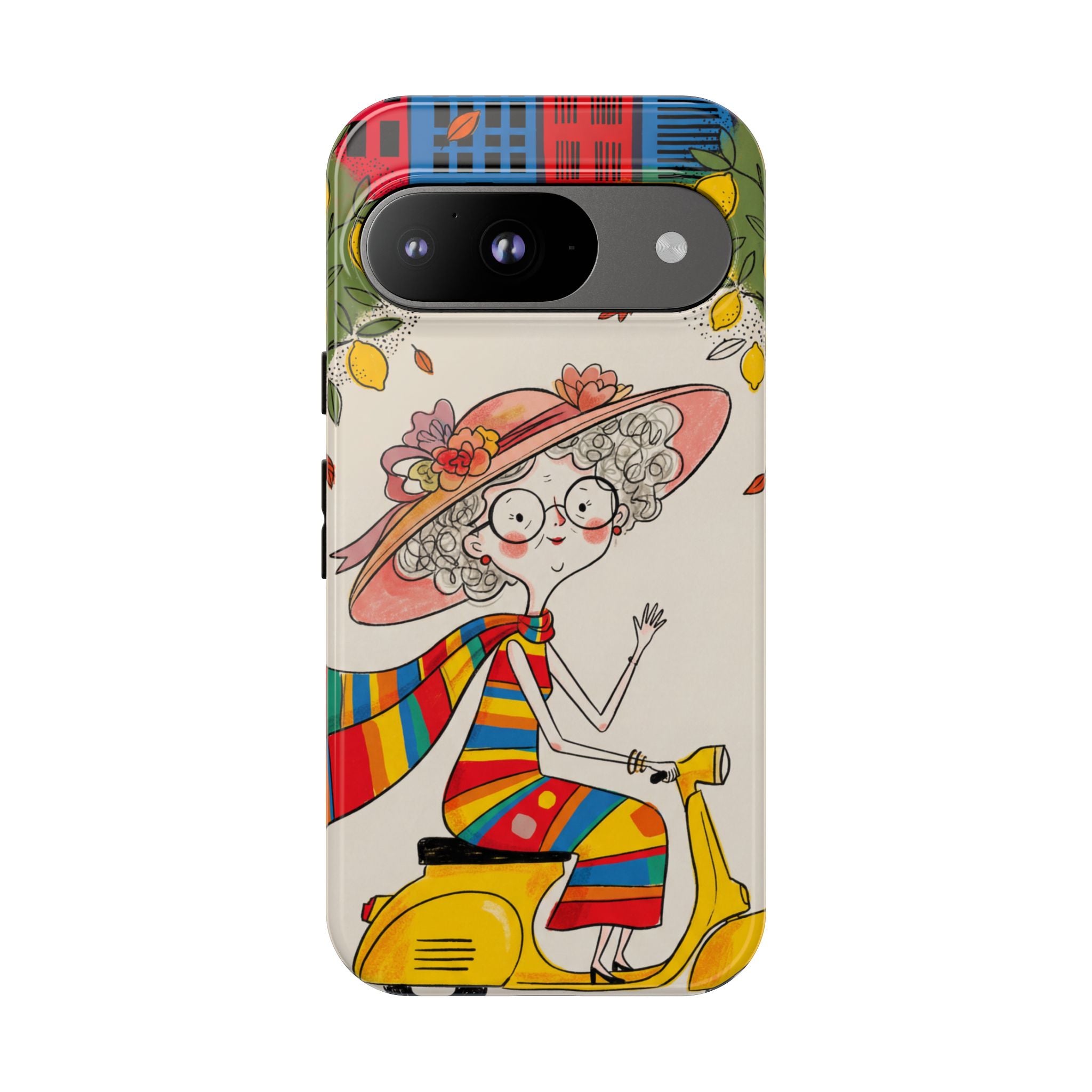 Vintage Scooter Granny Google Pixel Phone Case | Colourful Retro Elderly Lady Design