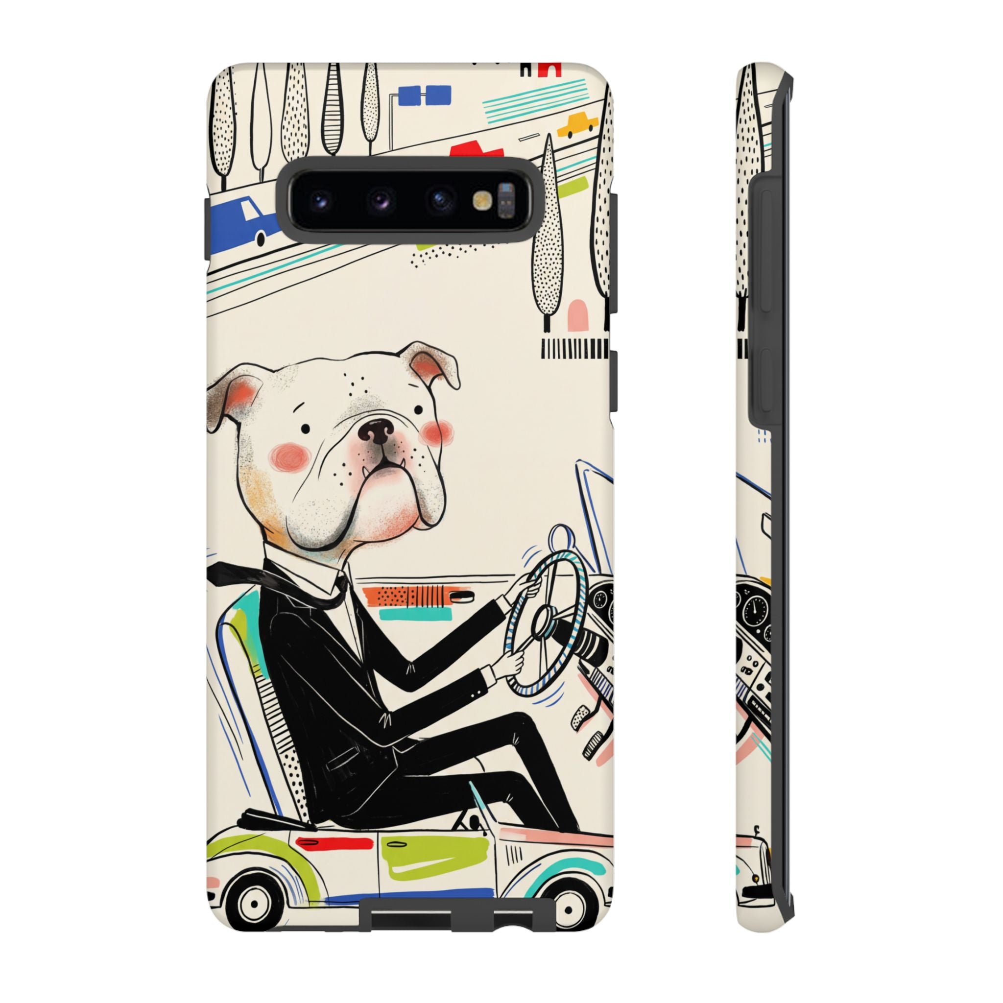 Bulldog Driver Samsung Galaxy Phone Case | Cute Retro Dog Illustration