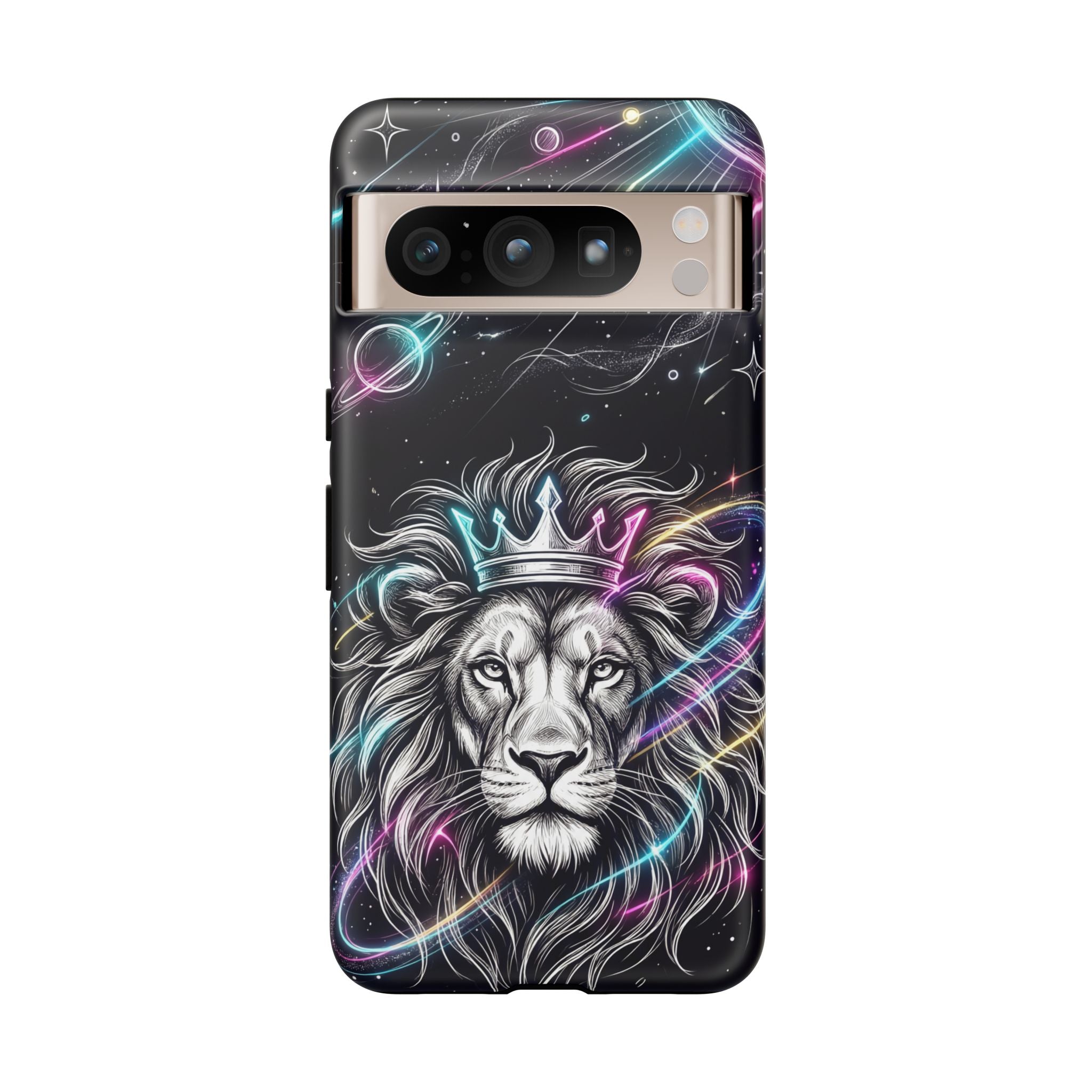 Galaxy Lion Google Pixel Phone Case | Neon Crowned Lion Protective Case
