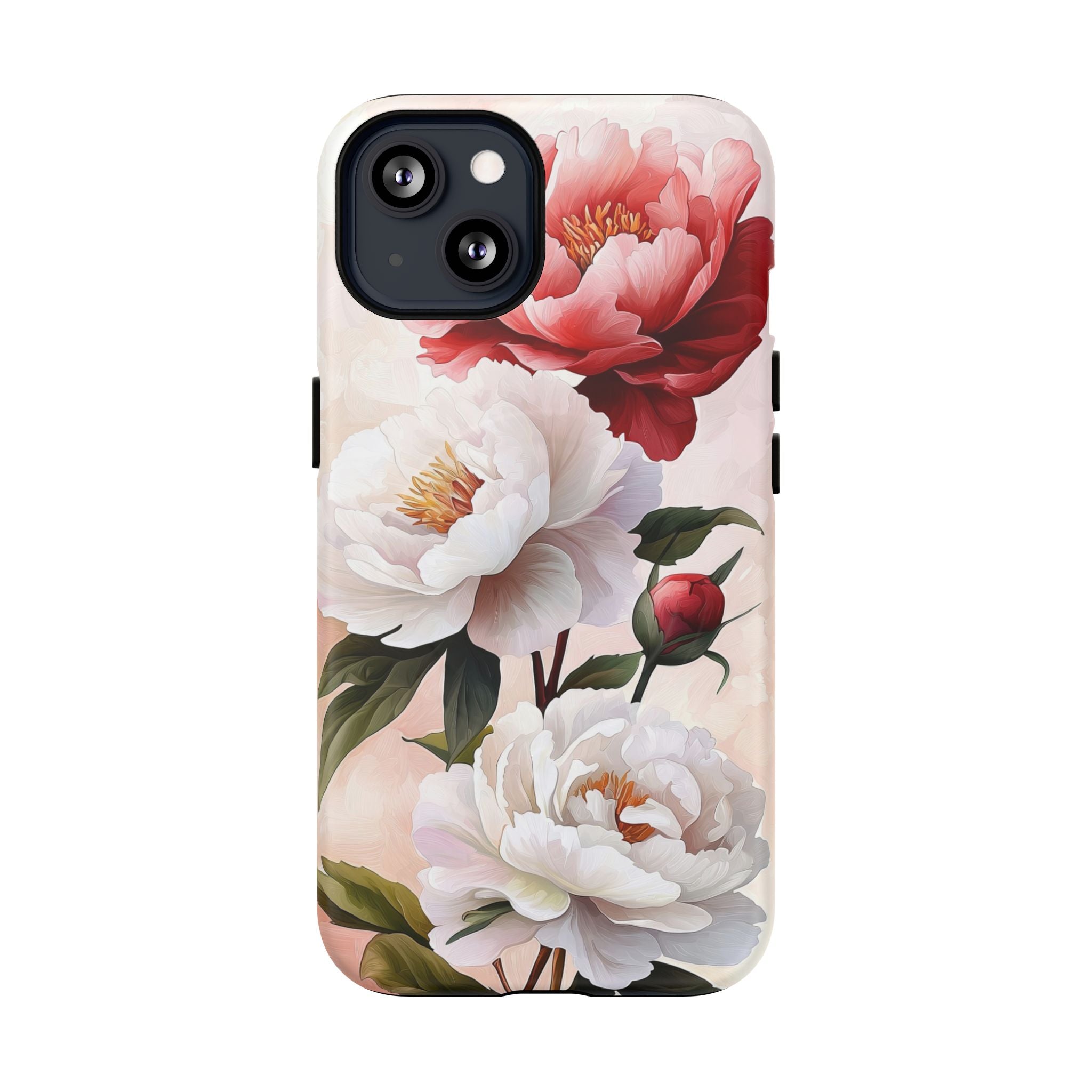 Custodia MagSafe per iPhone resistente con motivo floreale Peony | Design vintage con rose