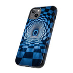 Blue Checkered Tunnel iPhone Case — 3D Optical Illusion Tough Case