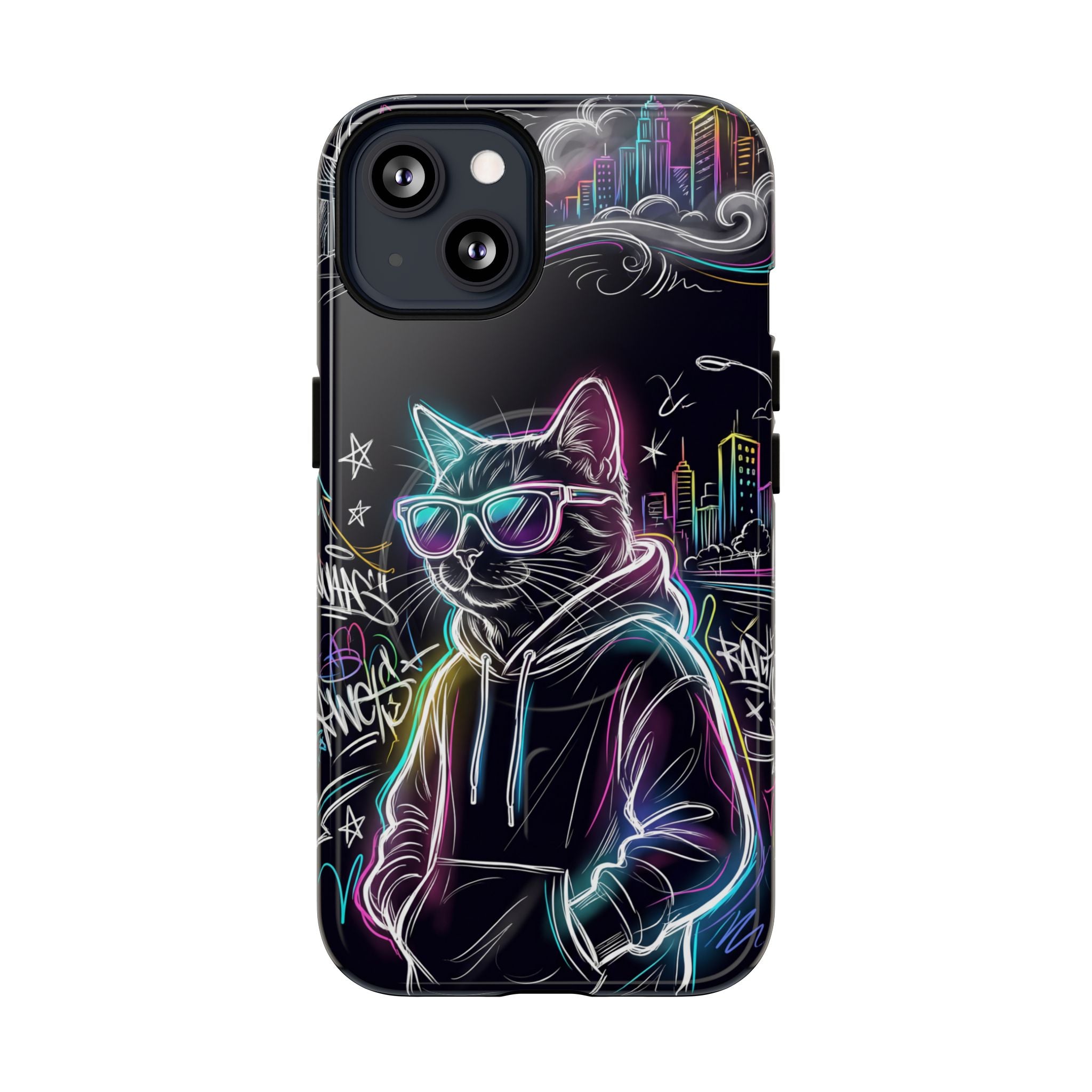 Cool Hoodie Neon Street Cat MagSafe iPhone Case