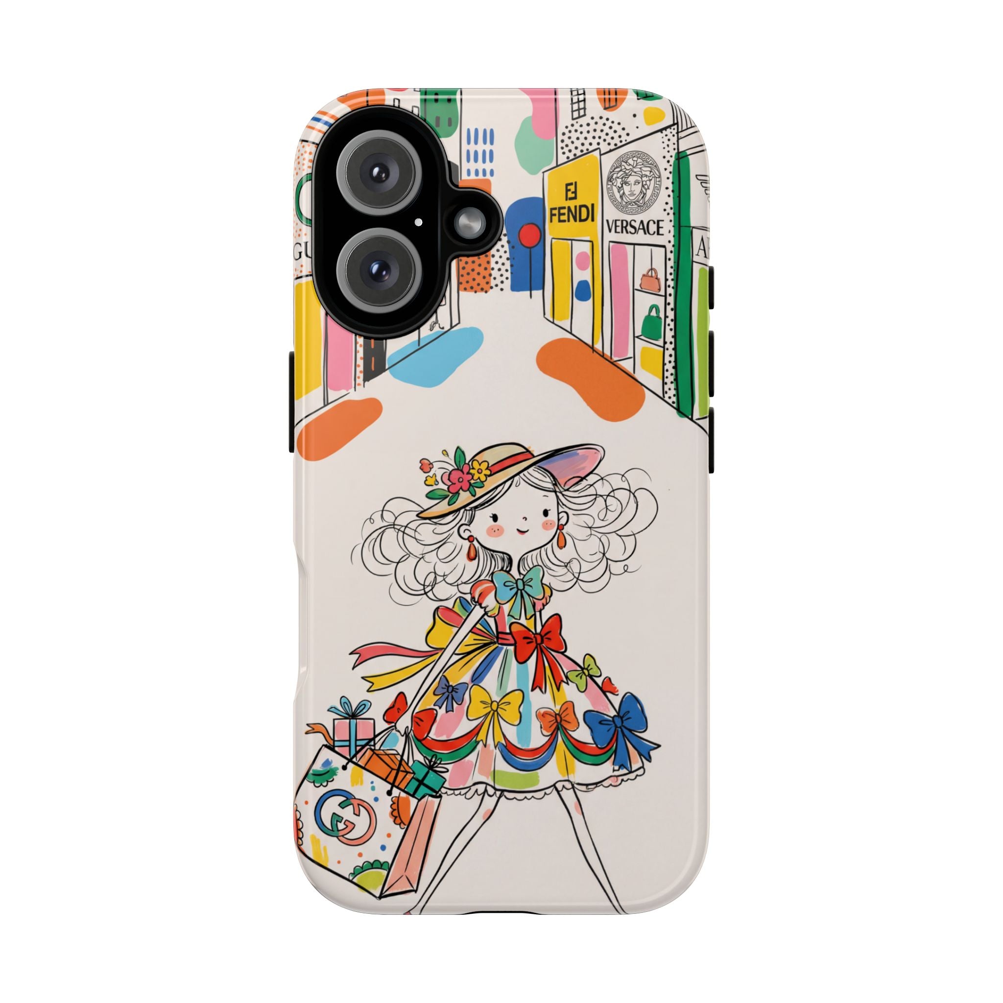 Cute Fashion Girl iPhone Case | Colourful Shopping Street Design