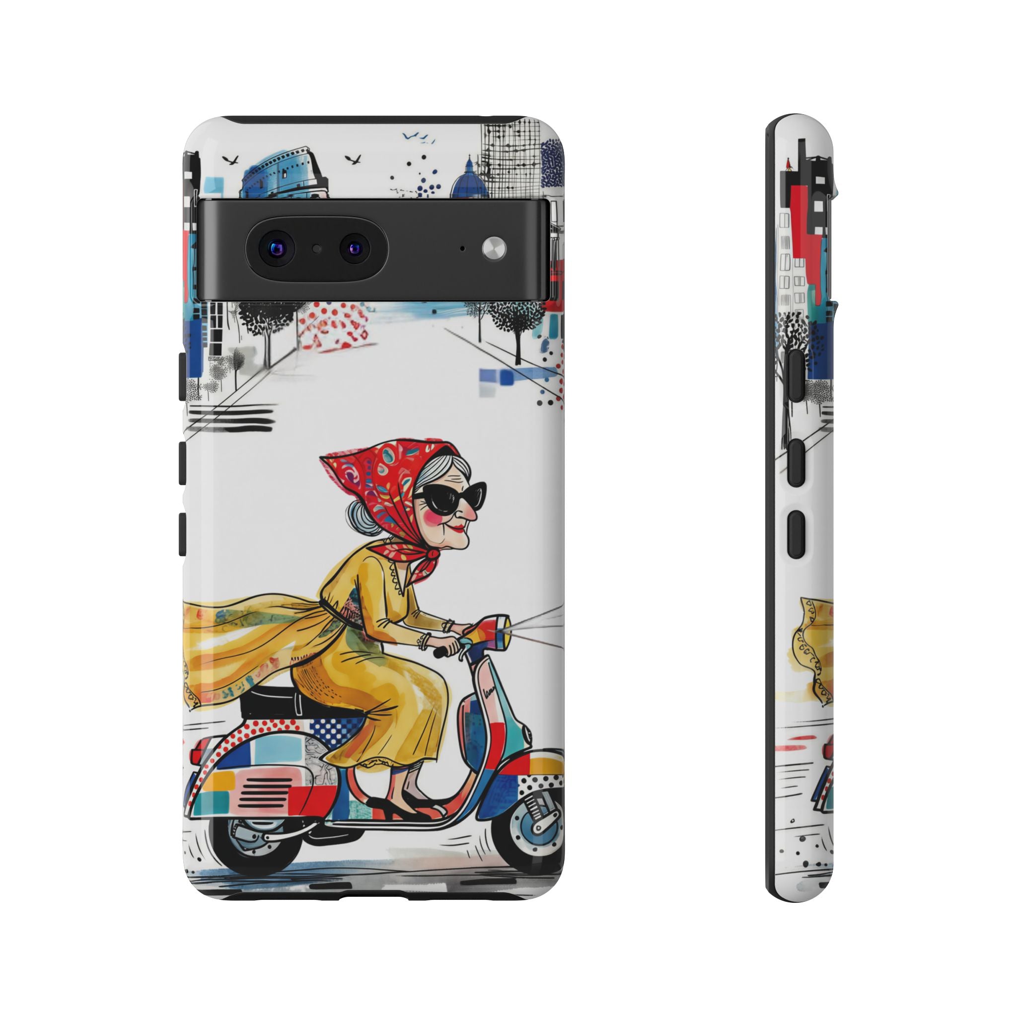Vintage Vespa Granny Google Pixel Phone Case | Retro Scooter Travel iPhone Cover