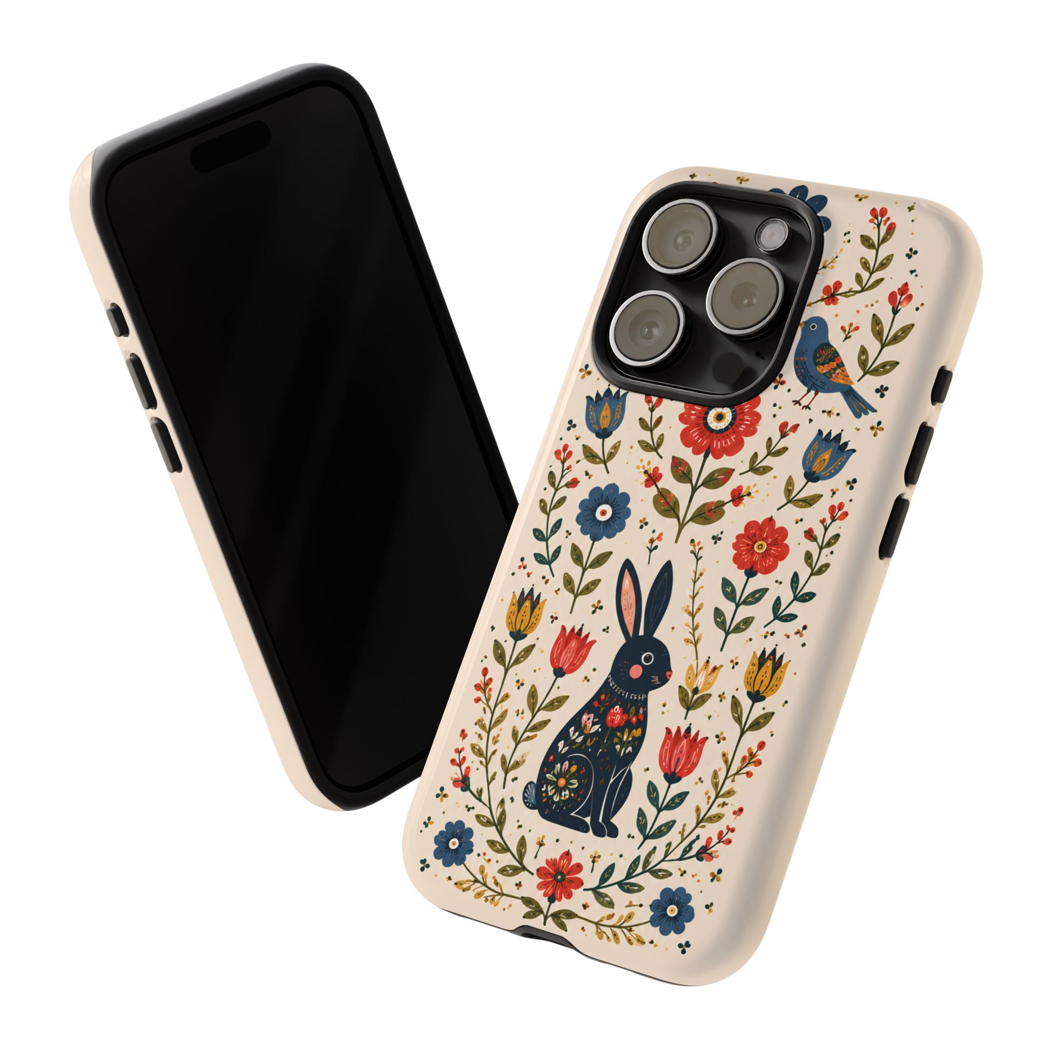 Floral Folk Art Bunny Tough iPhone Case