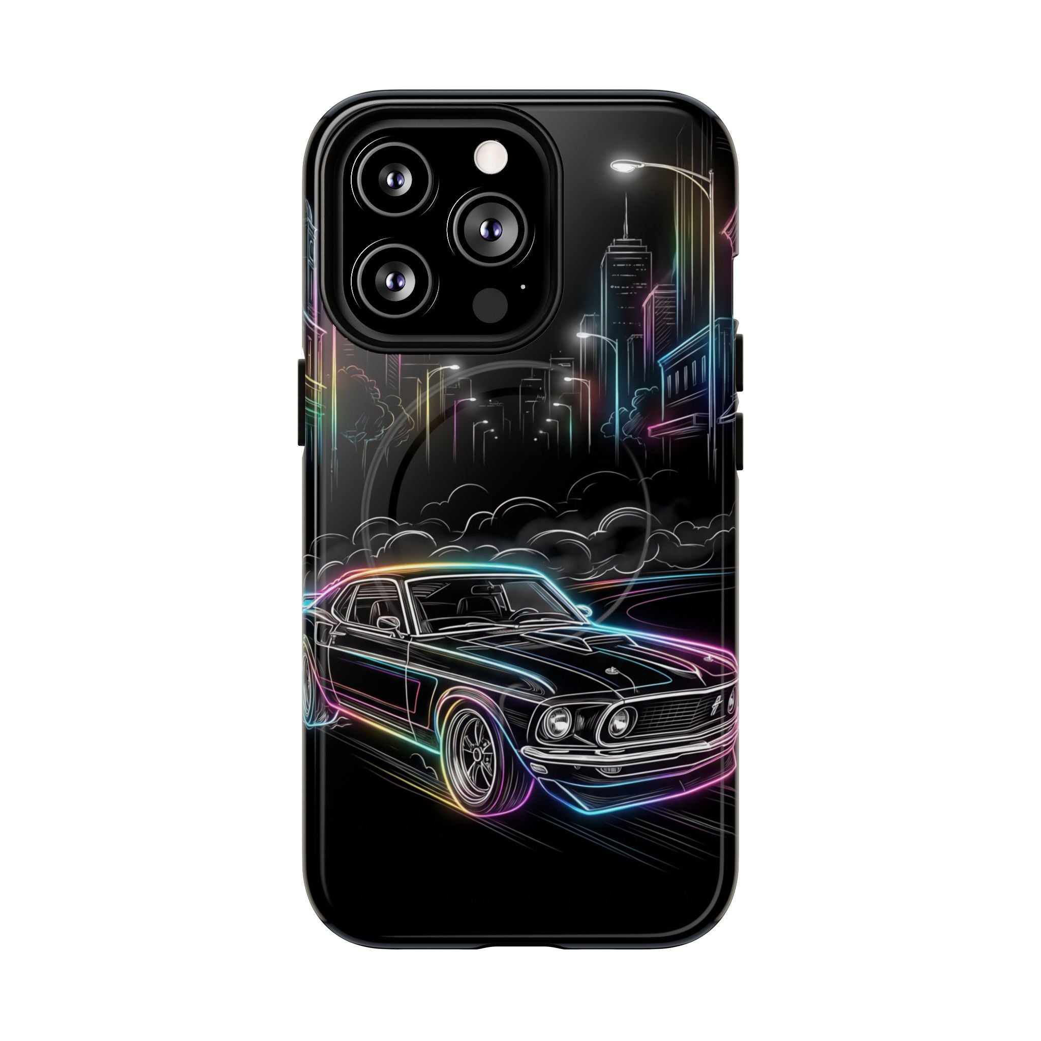 Neon Muscle Car MagSafe iPhone Case | Retro City Nightscape