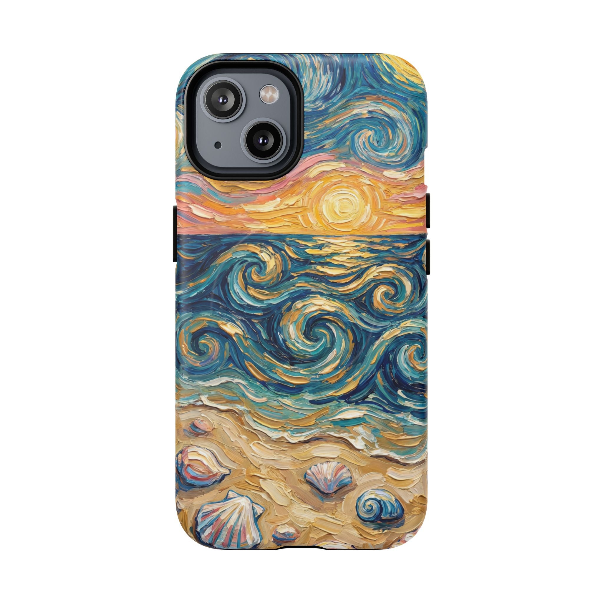 Sunset Ocean Waves MagSafe iPhone Case — Van Gogh‑Style Beach Waves with Shells