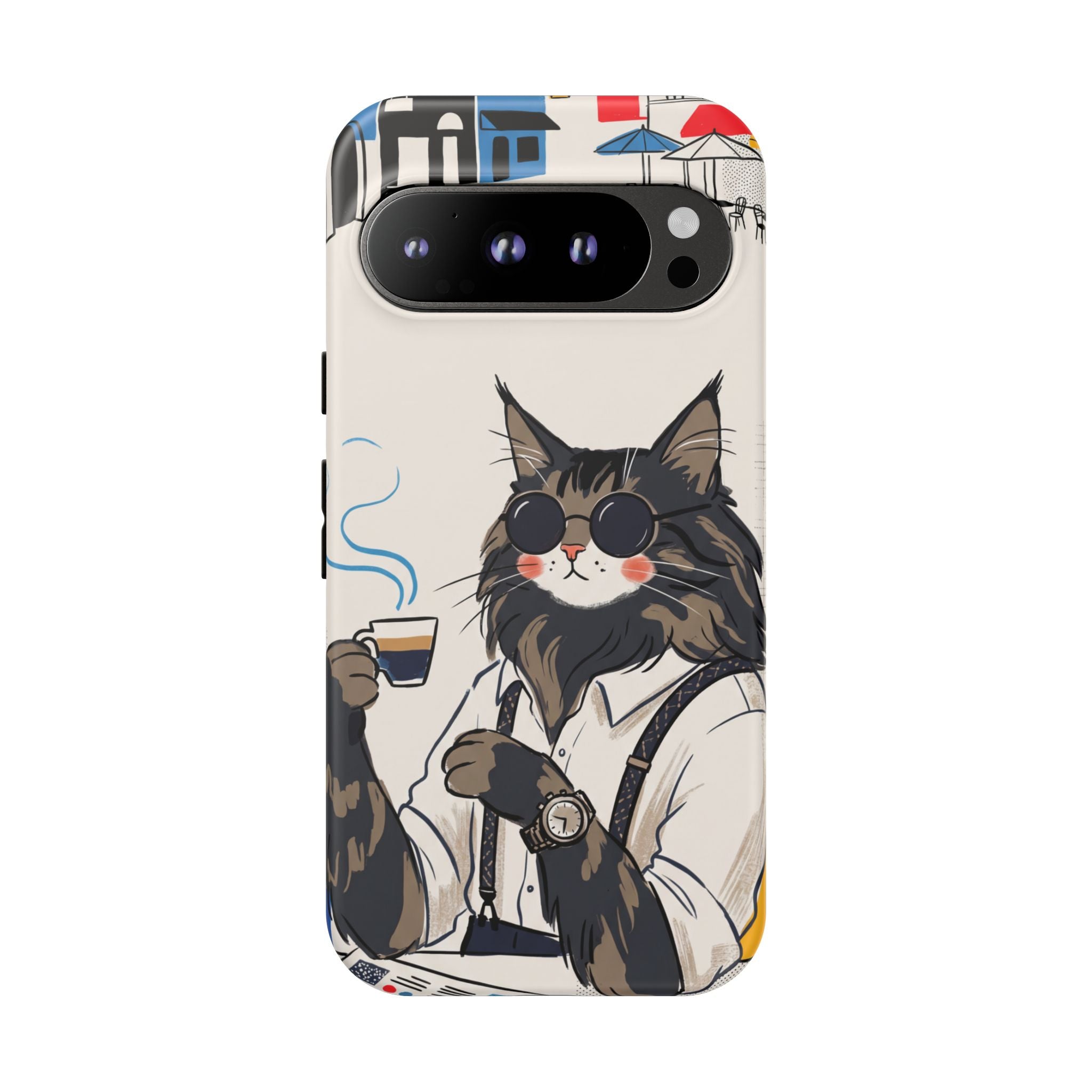 Cat Barista Google Pixel Phone Case | Cool Cat in Sunglasses Coffee Shop Design