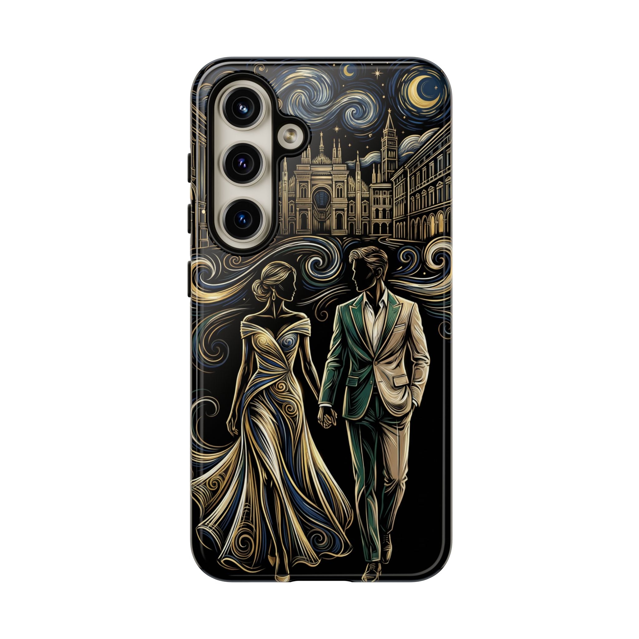 Romantic Night Walk Samsung Galaxy Phone Case | Elegant Couple Art