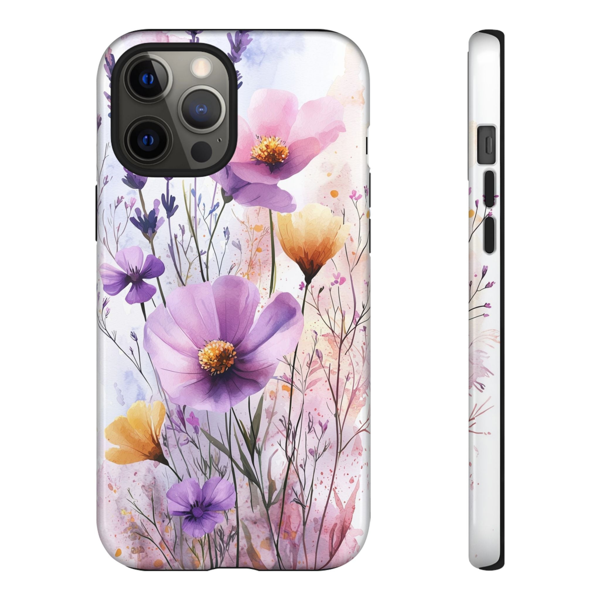 Floral Watercolour Tough iPhone Case | Purple & Yellow Wildflowers