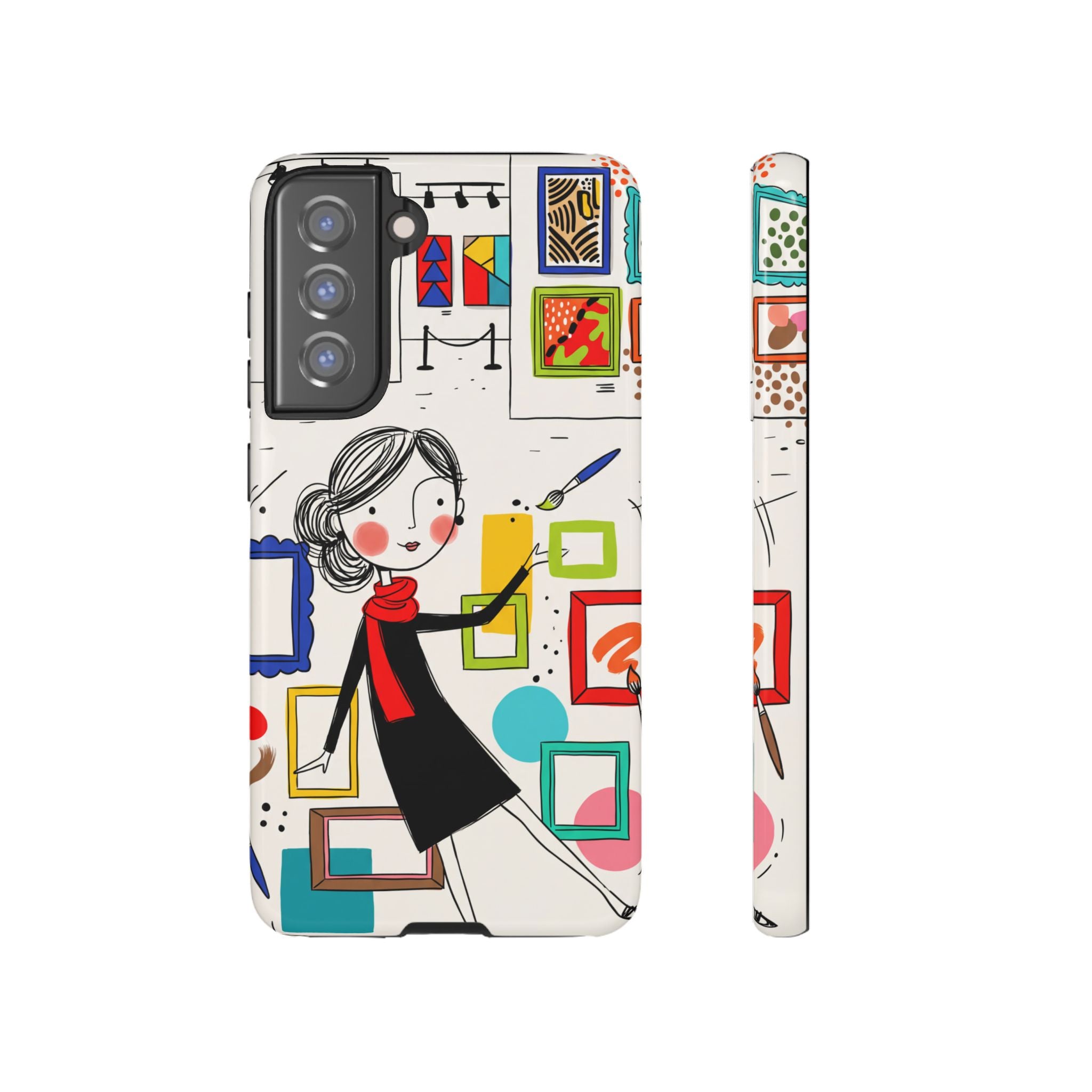 Art Gallery Illustration Samsung Galaxy Phone Case | Cute Woman with Frames Design
