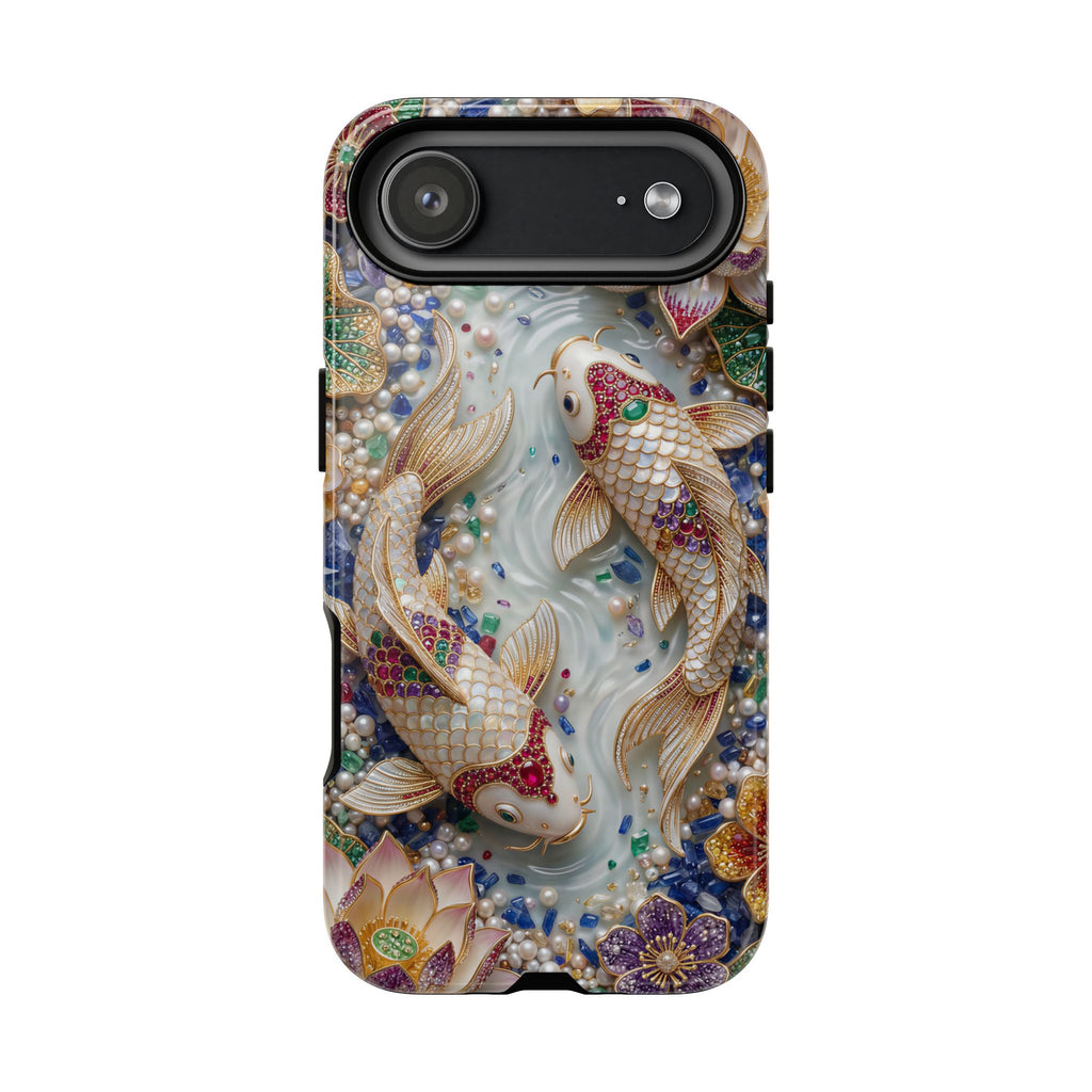 Koi Pond Tough iPhone Case | Ornamental Lotus & Koi Fish Protective Cover