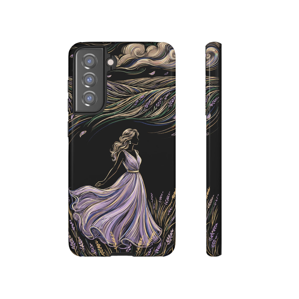 Cover per telefono Samsung Galaxy Lavander Breeze | Elegante protezione floreale con donna danzante