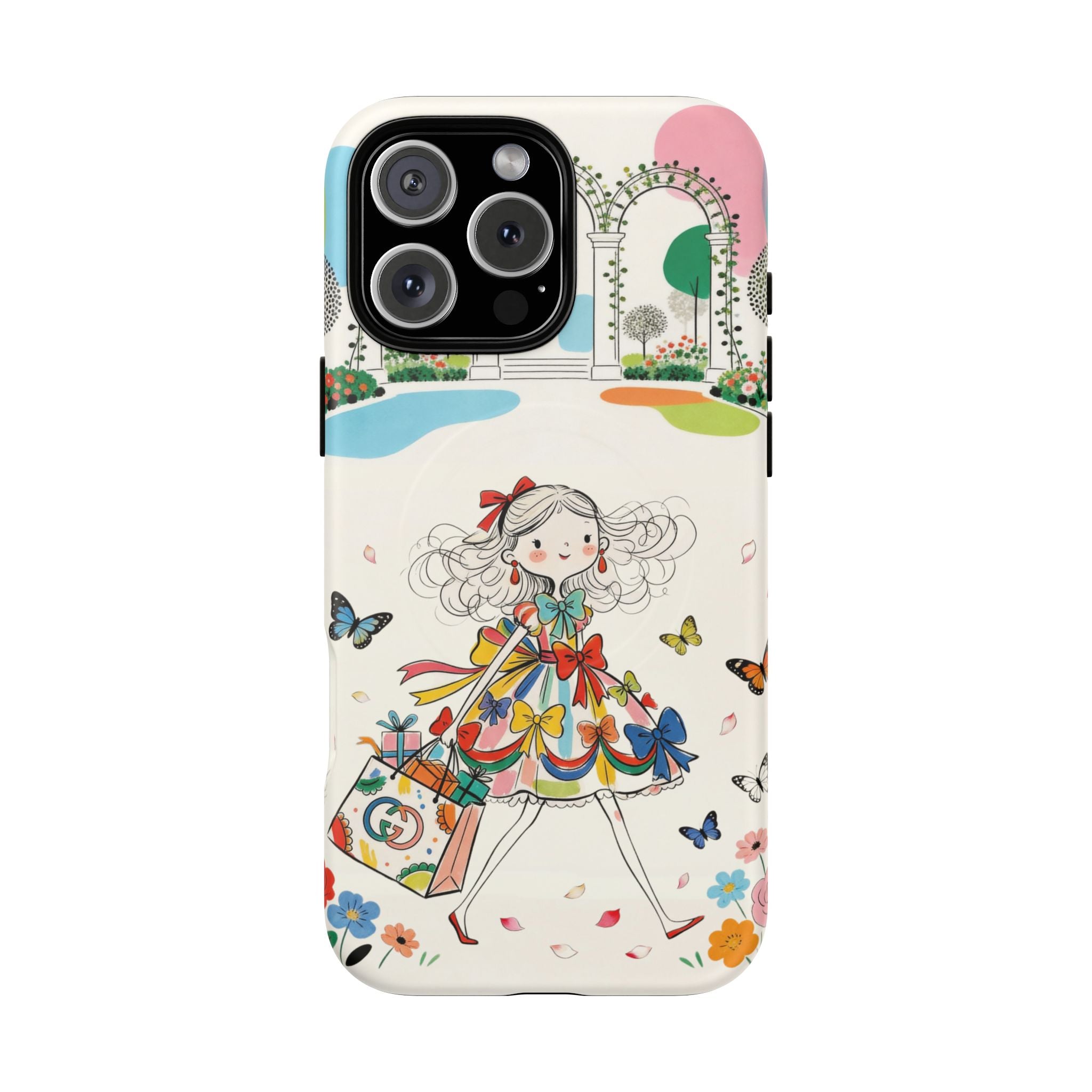 Whimsical Shopping Girl MagSafe iPhone Case | Cute Floral Butterfly Tough Case