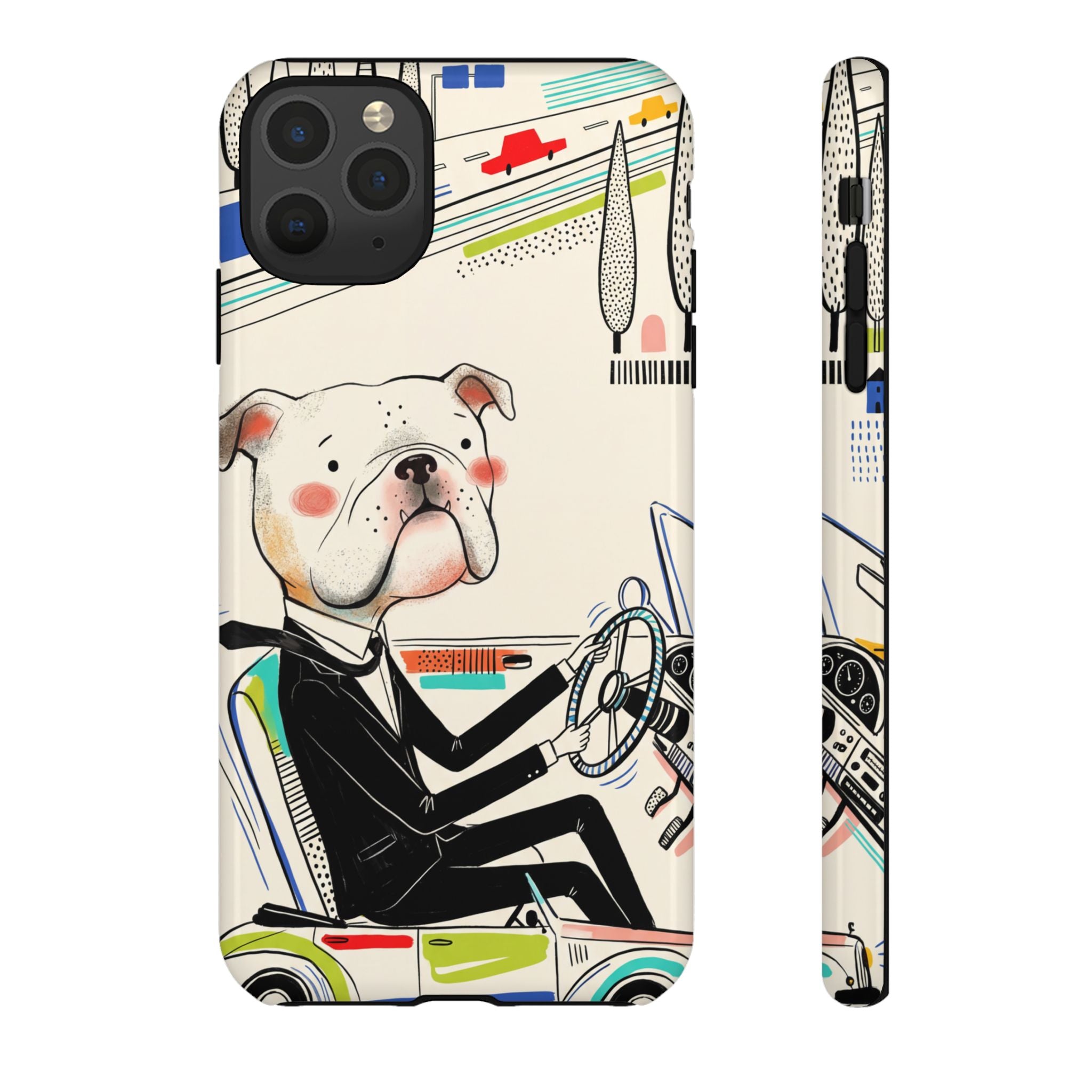 Bulldog Driver iPhone Case | Cute Retro Dog Illustration