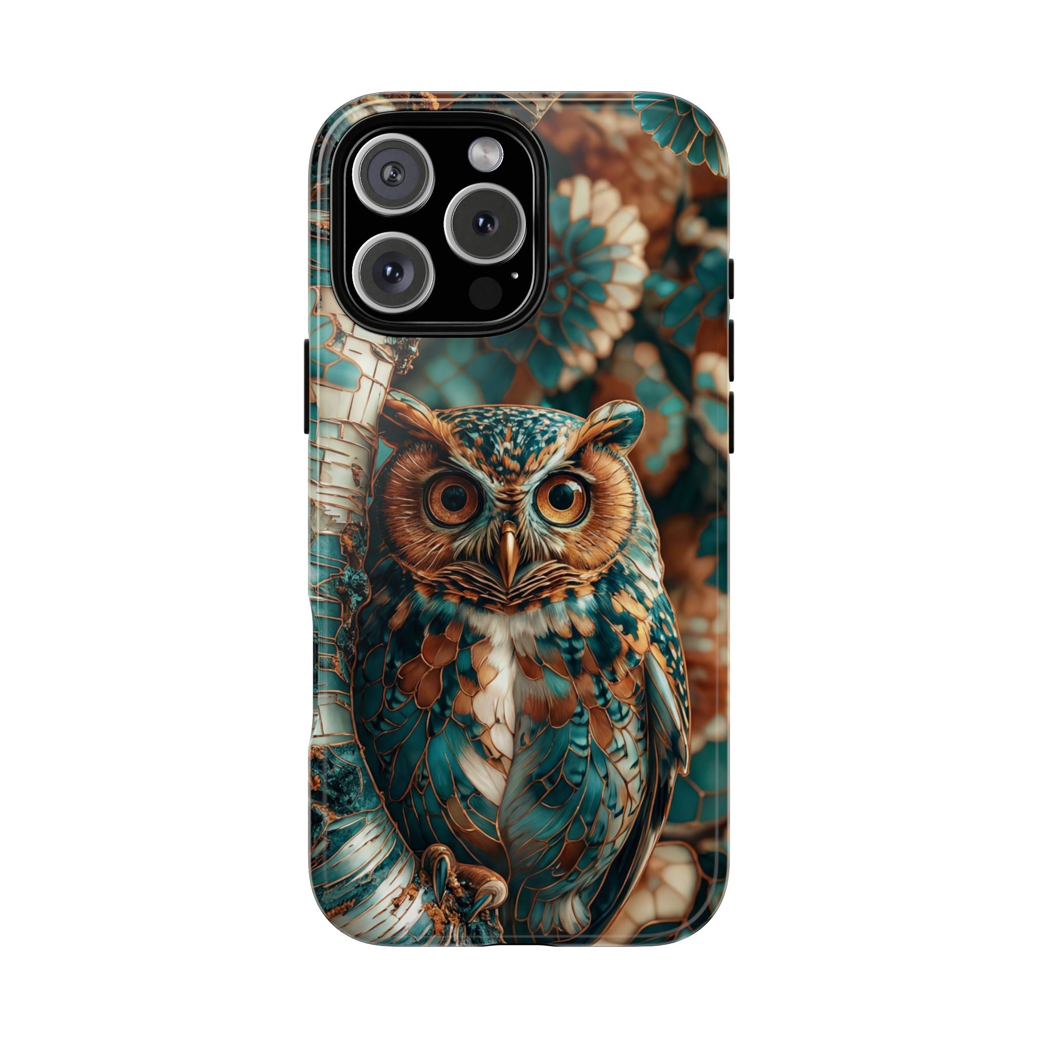 Owl Forest Tough iPhone Case | Teal & Brown Rustic Wildlife Protective Cover