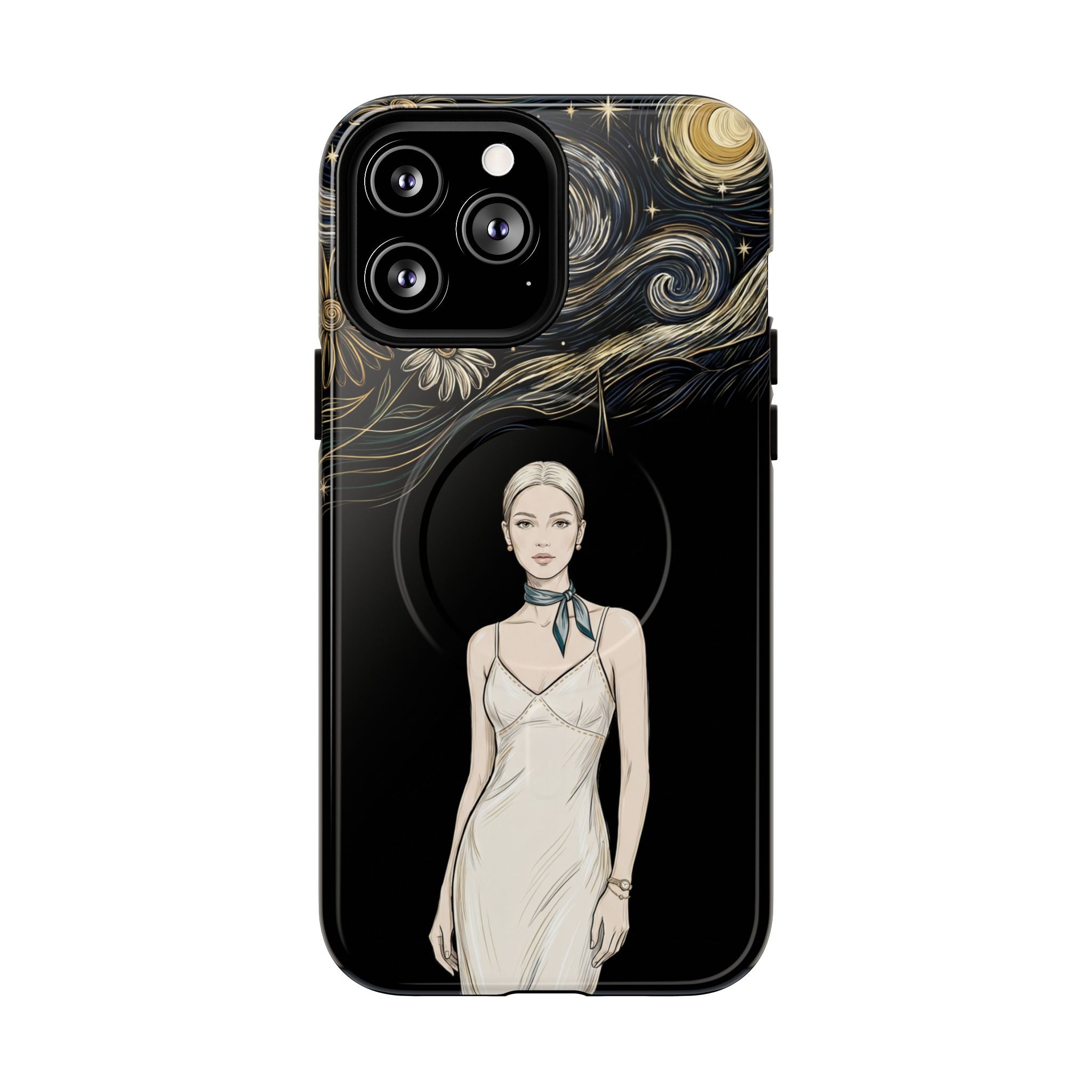 Starry Night Fashion MagSafe iPhone Case | Elegant Woman Illustration