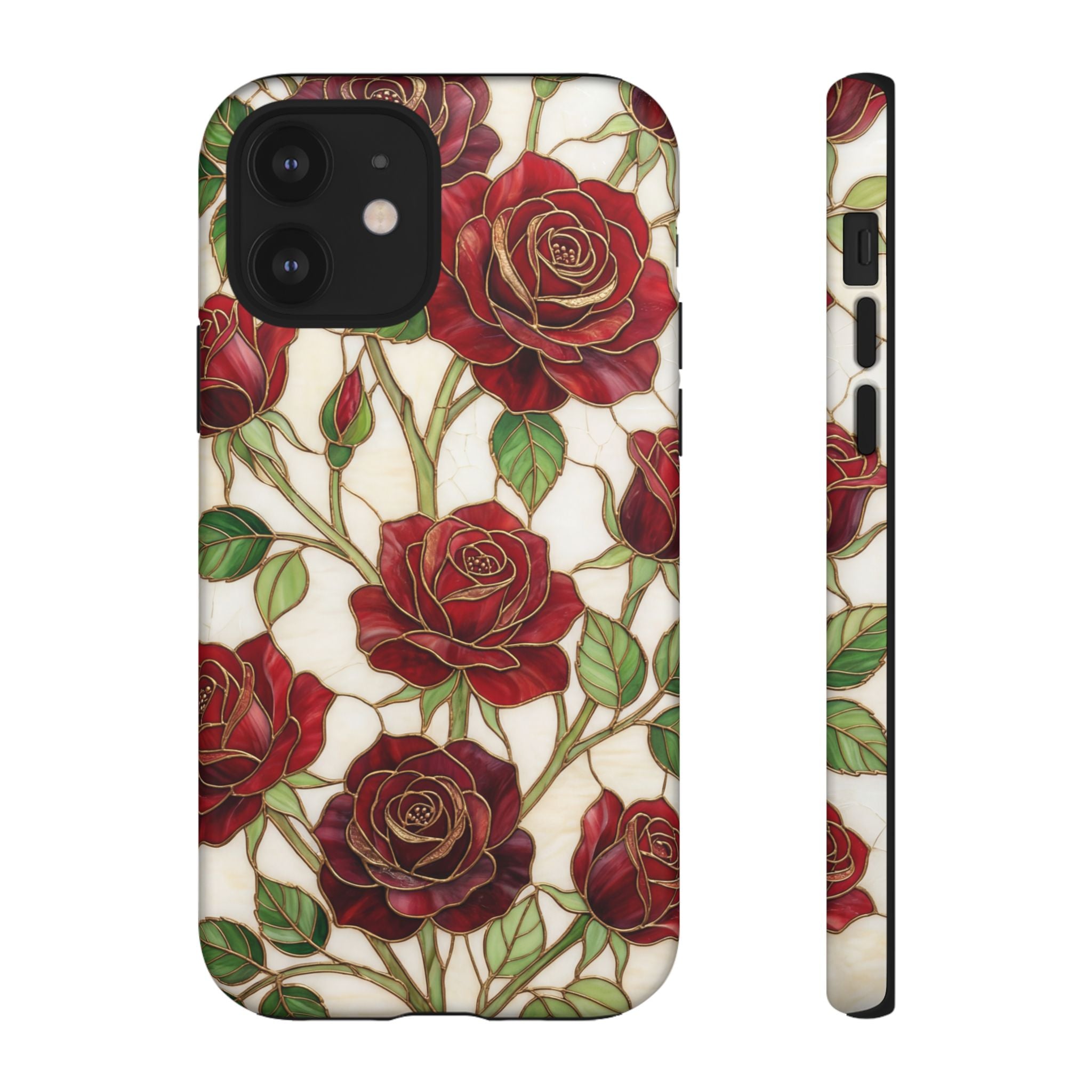 Red Rose Pattern Tough iPhone Case — Vintage Floral iPhone Protection