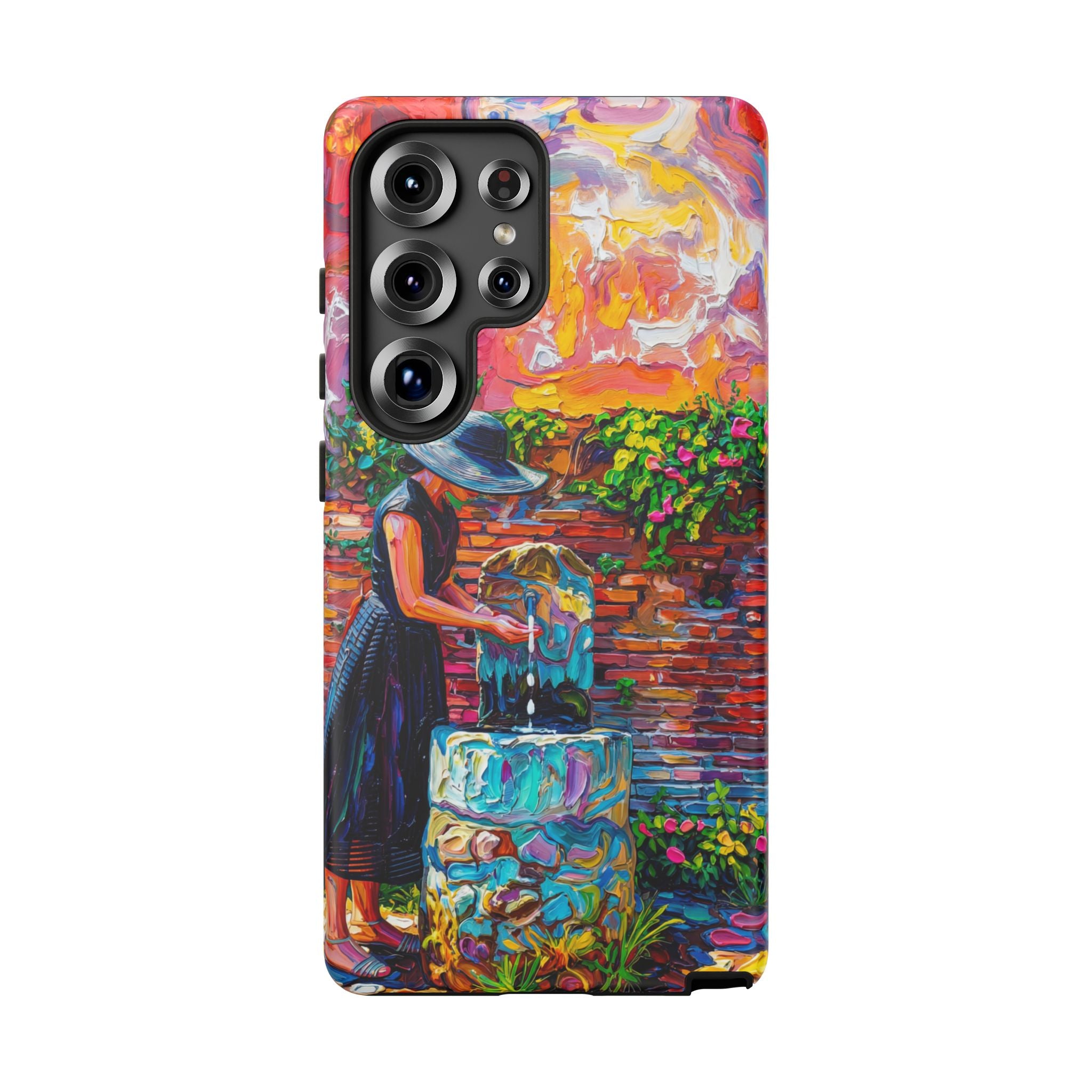 Artistic Woman at Fountain Samsung Galaxy Case | Colourful Garden Scene Tough Cases