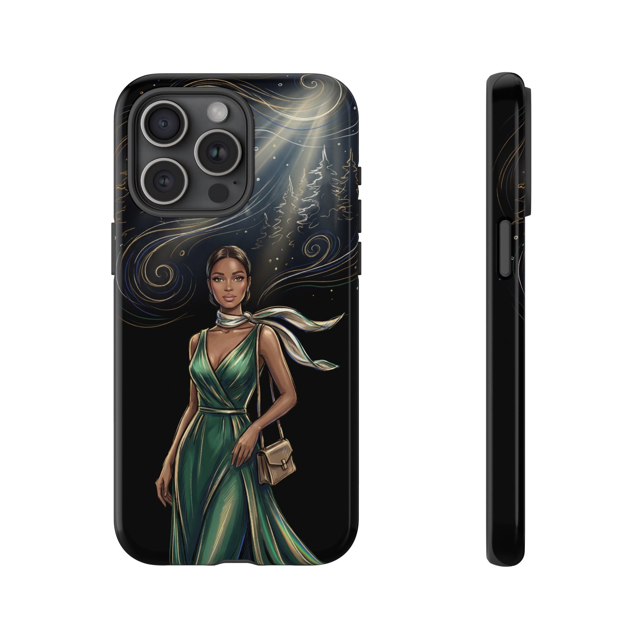 Elegant Woman in Green Dress Art Protective Tough iPhone Case