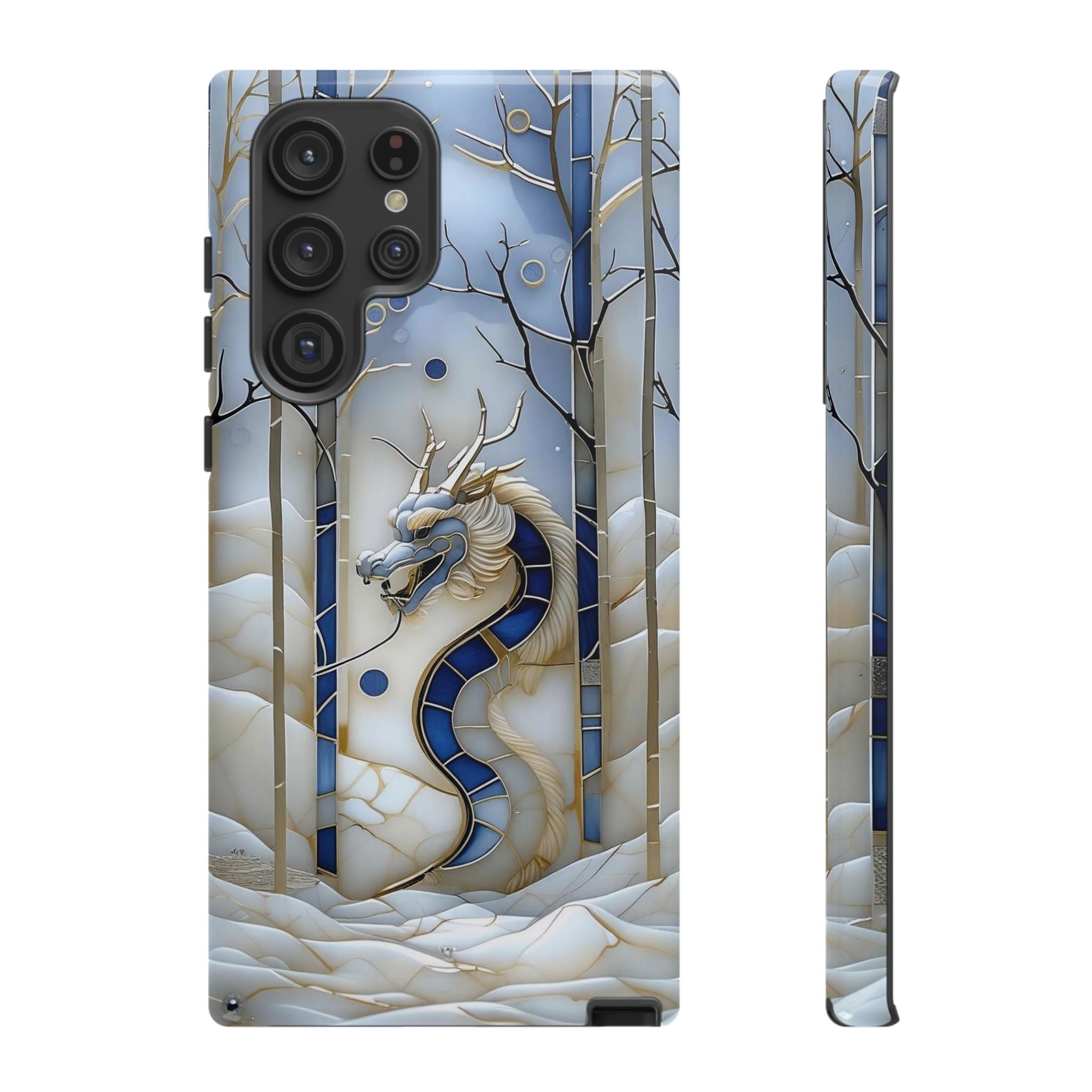 Dragon Stained Glass Samsung Galaxy Case — Blue Winter Forest Protective Cover