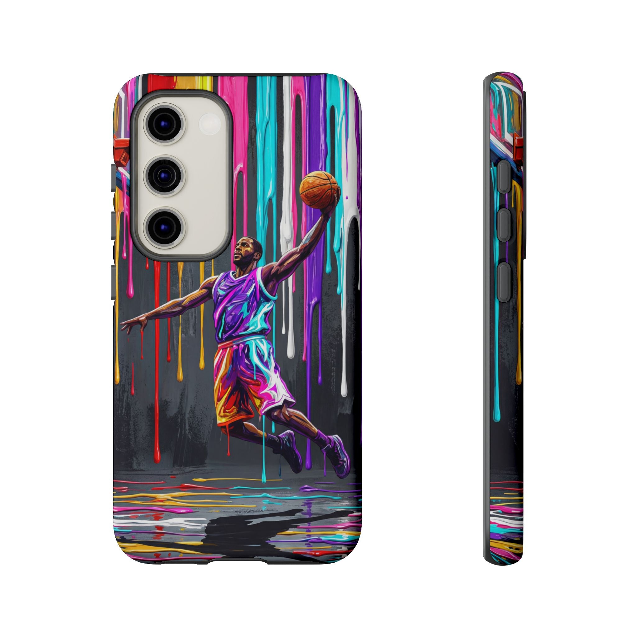 Color Splash Basketball Samsung Galaxy Phone Case | Vibrant Drip Dunk Design