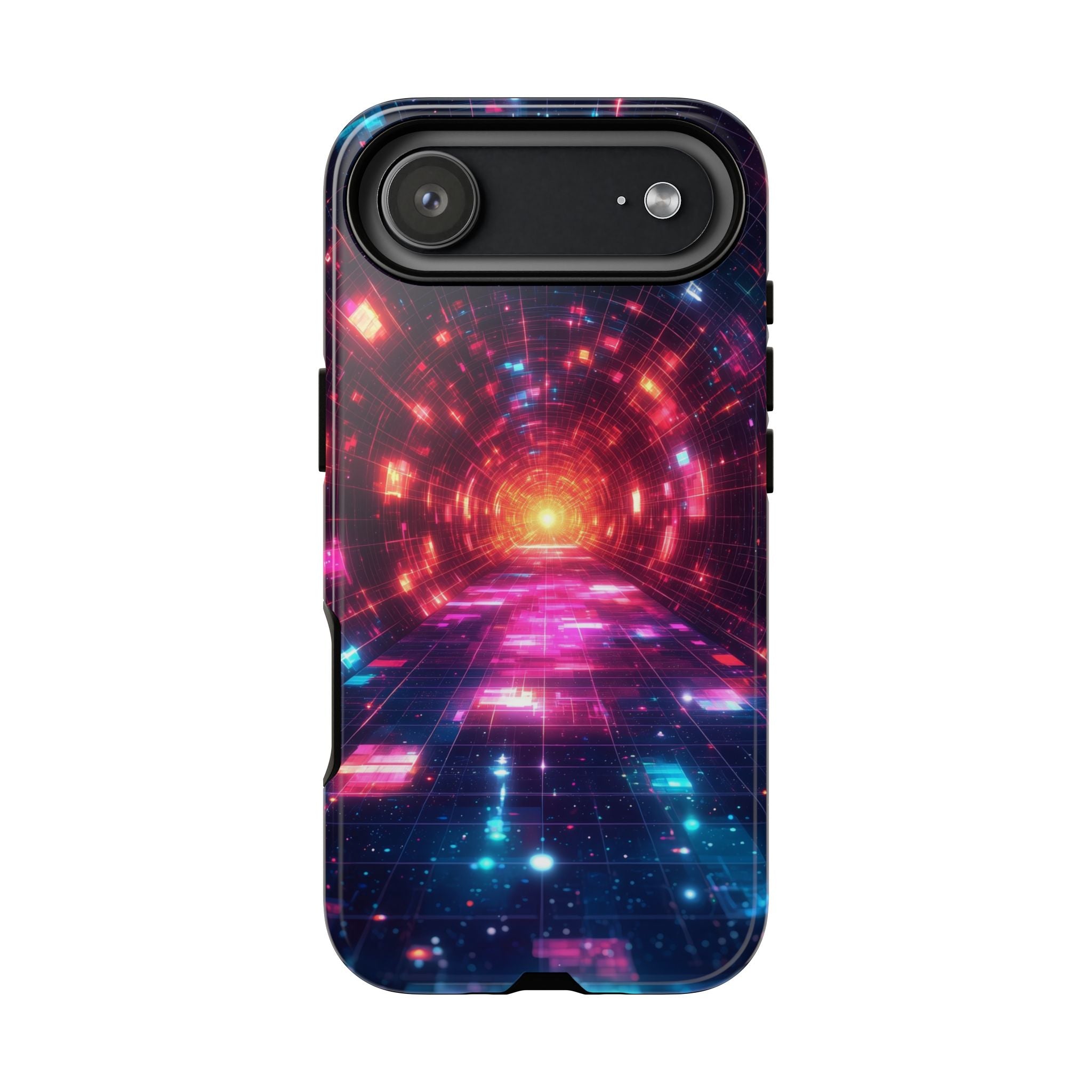 Neon Tunnel Tough iPhone Case — Retro Futuristic Galaxy Design