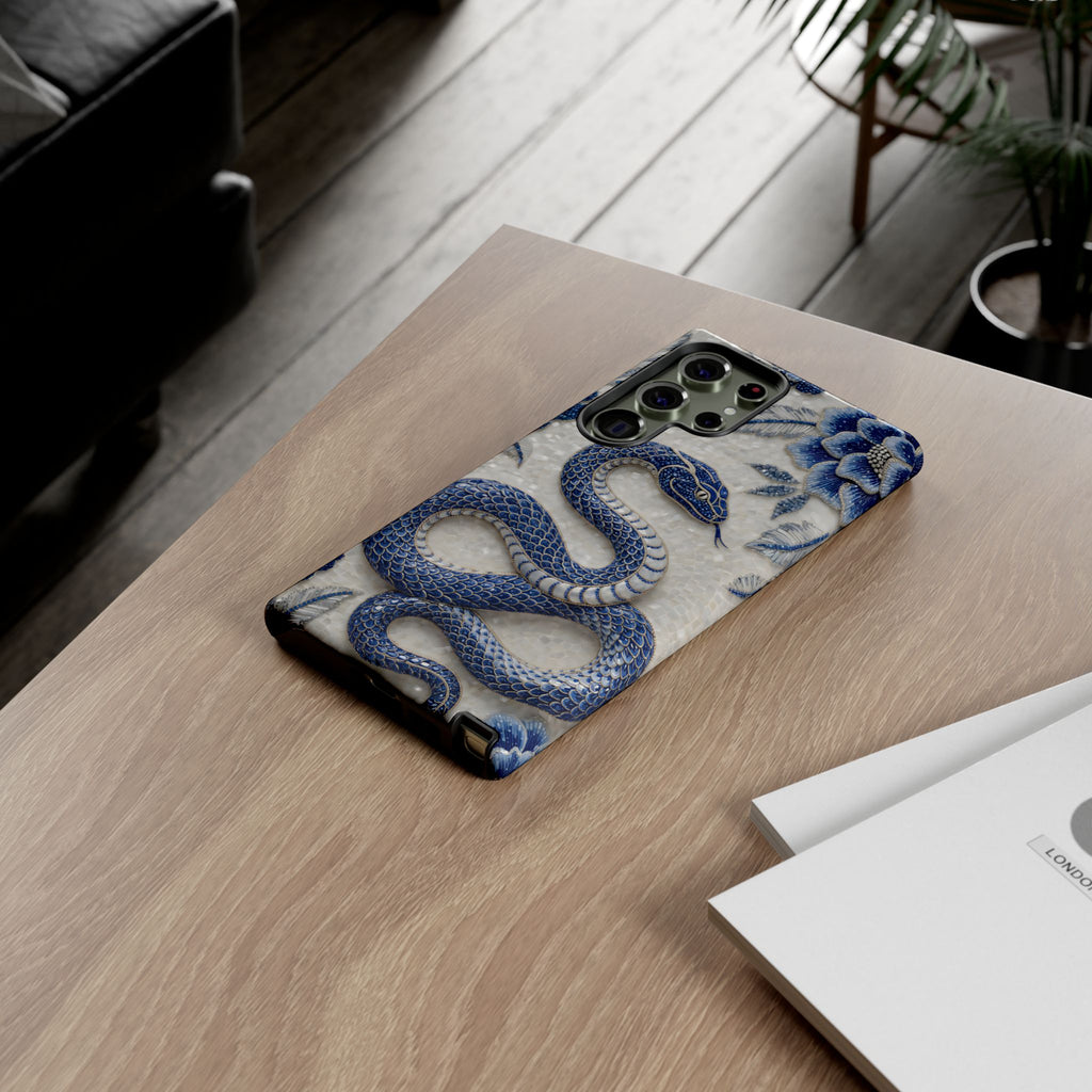 Asian Zodiac Snake Samsung Galaxy Phone Case | Blue & White Porcelain Slim Shockproof Case | Year of the Snake