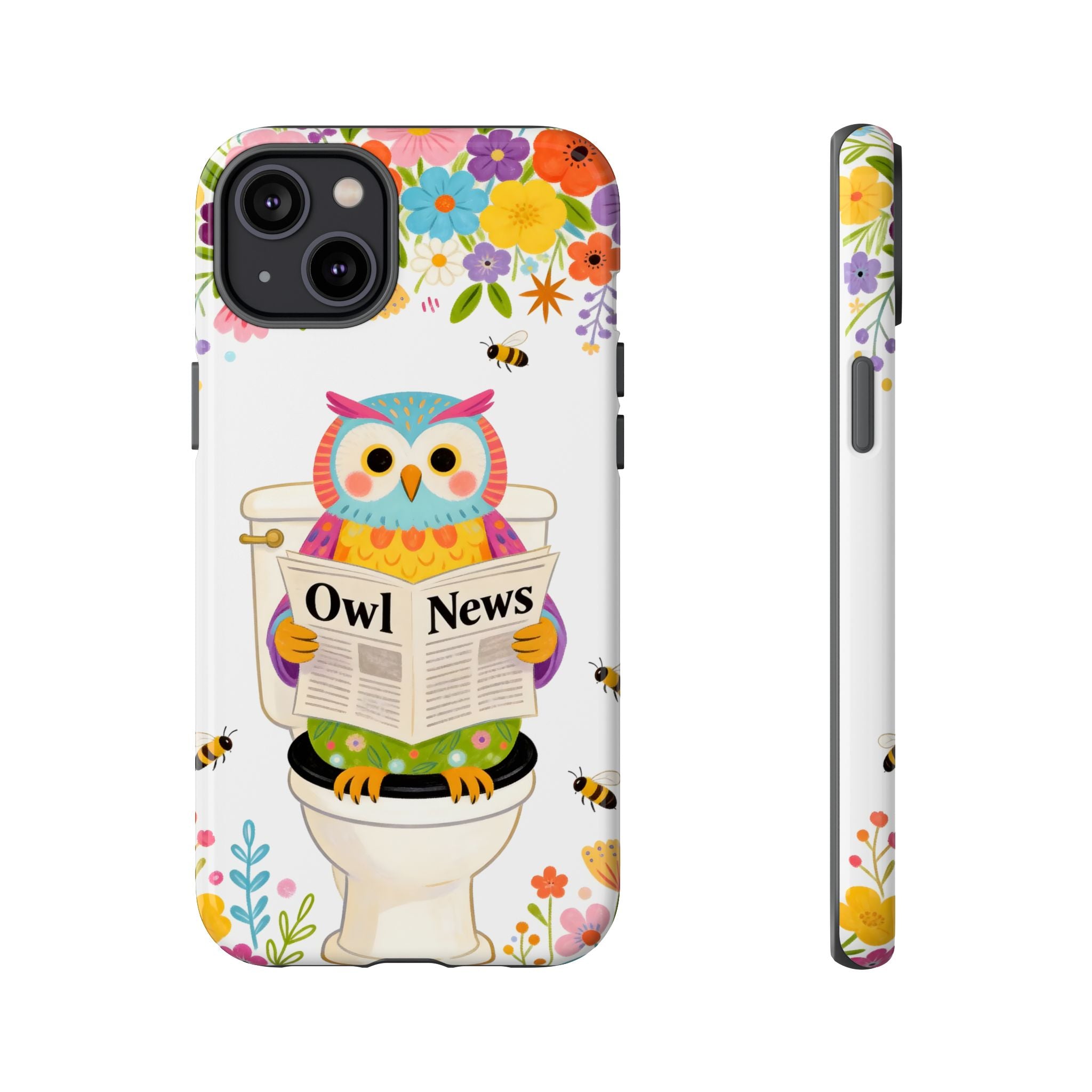 Owl News Floral iPhone Case | Cute Owl Reading Newspaper on Toilet