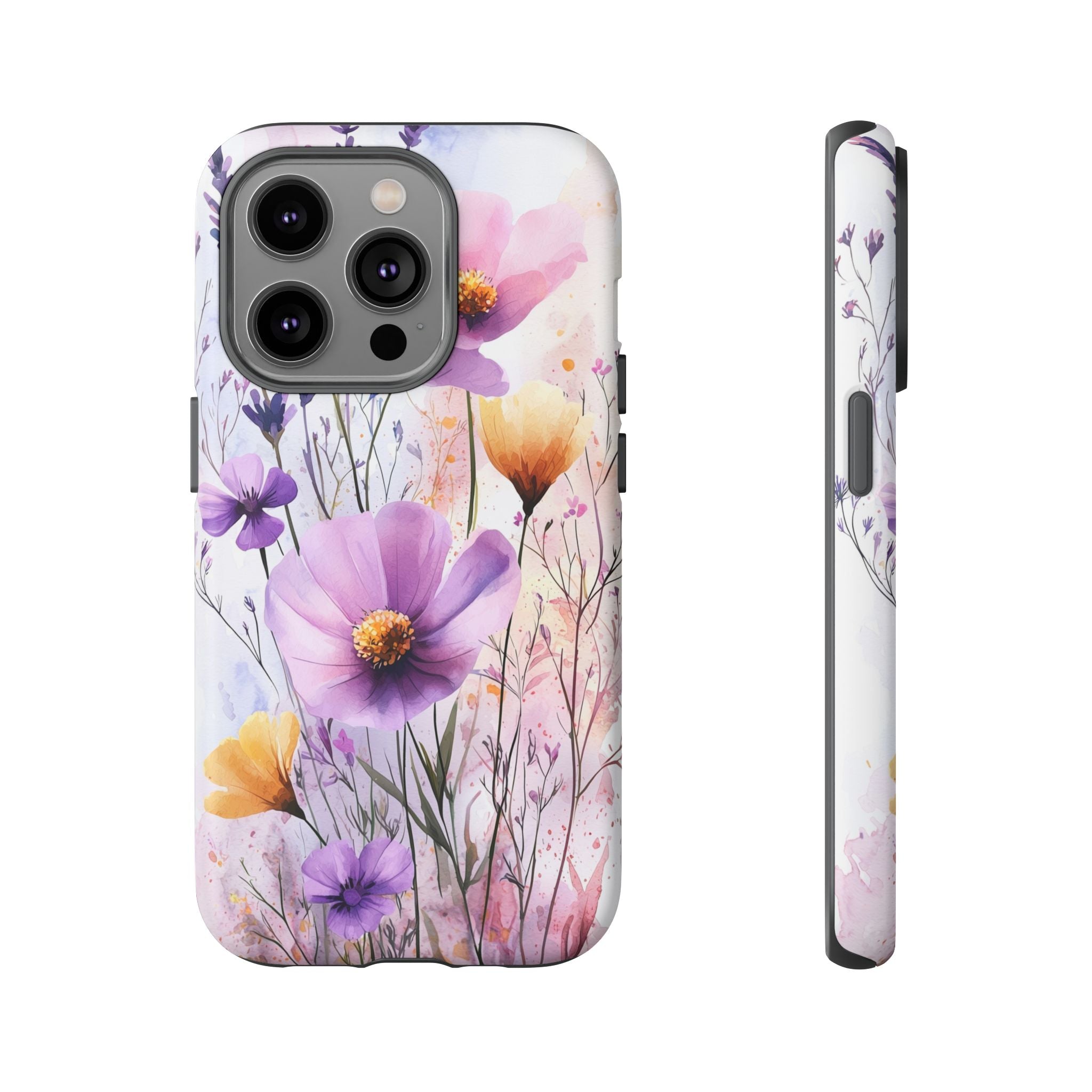 Floral Watercolour Tough iPhone Case | Purple & Yellow Wildflowers