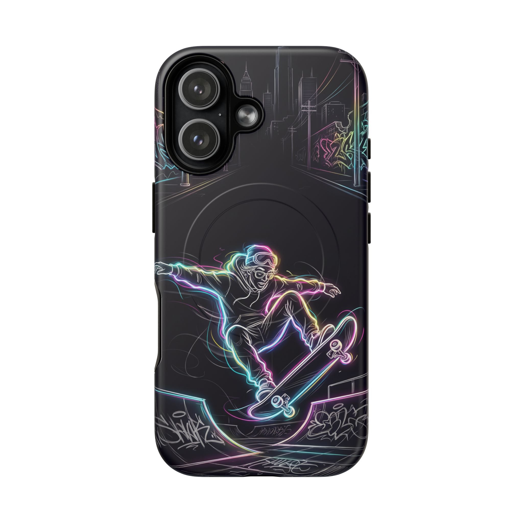 Neon Skateboard MagSafe iPhone Case | Glow Skatepark Protective Cover