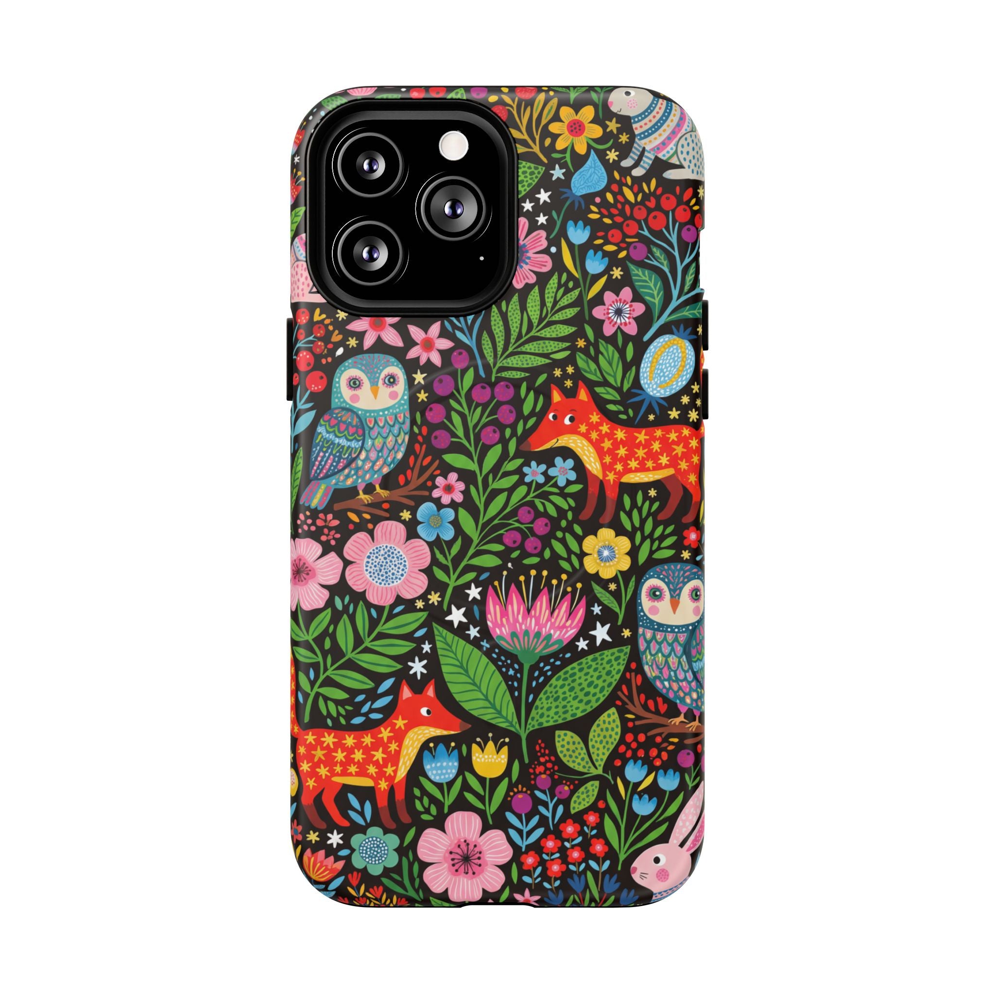 Floral Woodland MagSafe iPhone Case | Colourful Fox & Owl Protective Cover