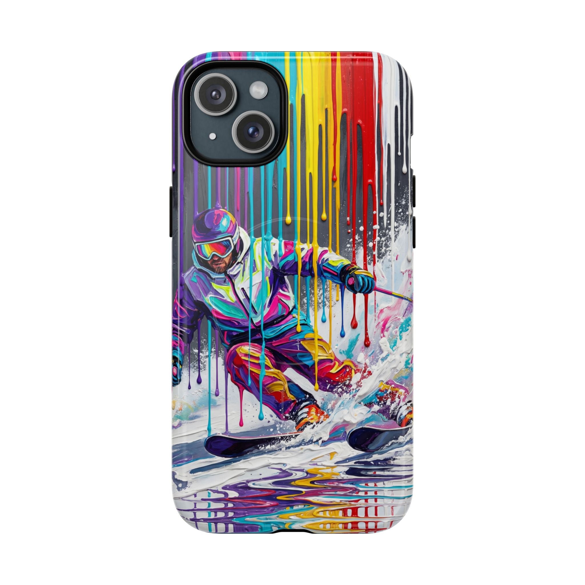 Colourful Skiing Drip Art Tough MagSafe iPhone Case