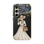 Vintage Starry Night Fashion Samsung Galaxy Phone Case | Elegant Lady in White Dress