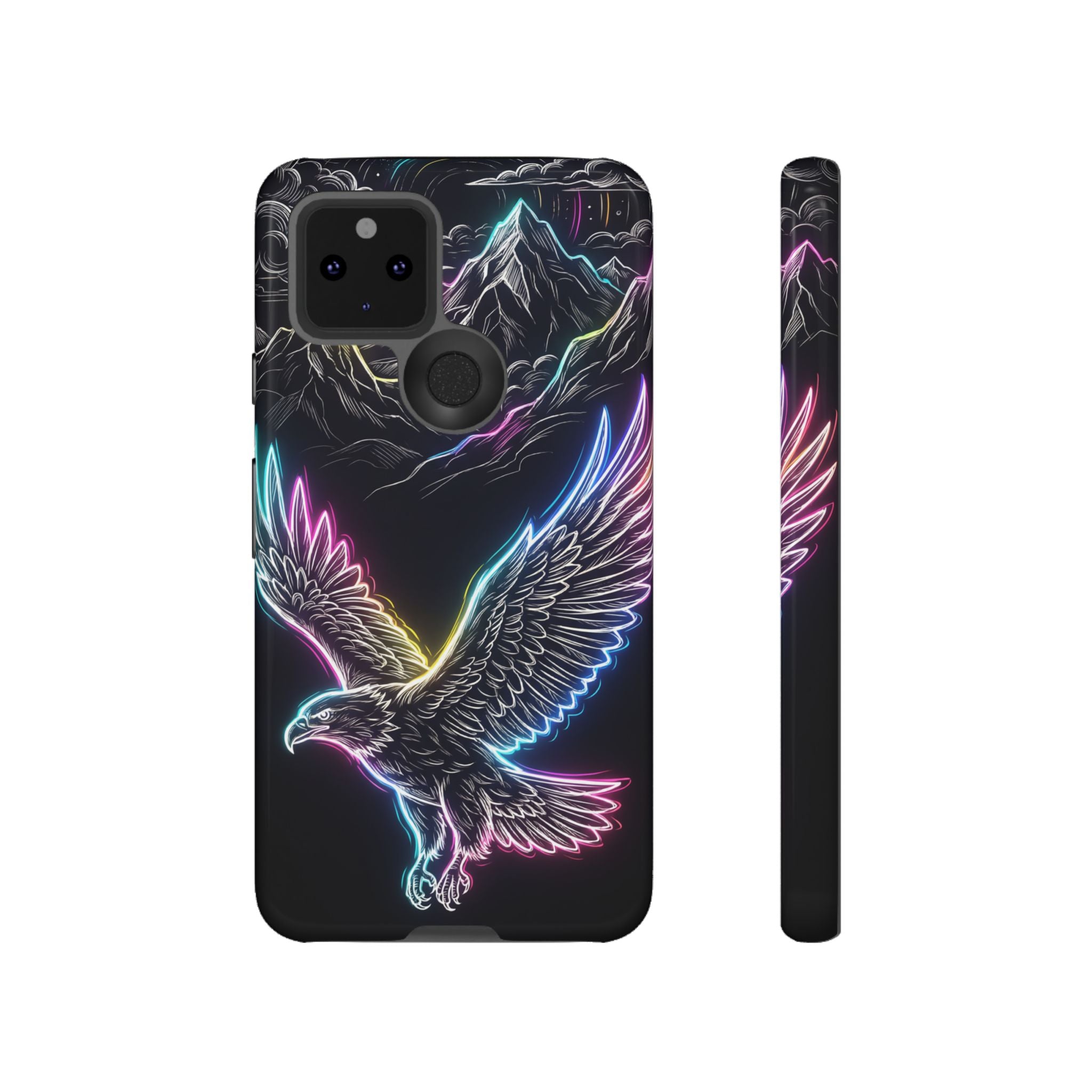 Neon Eagle Google Pixel Phone Case with Mountain Design