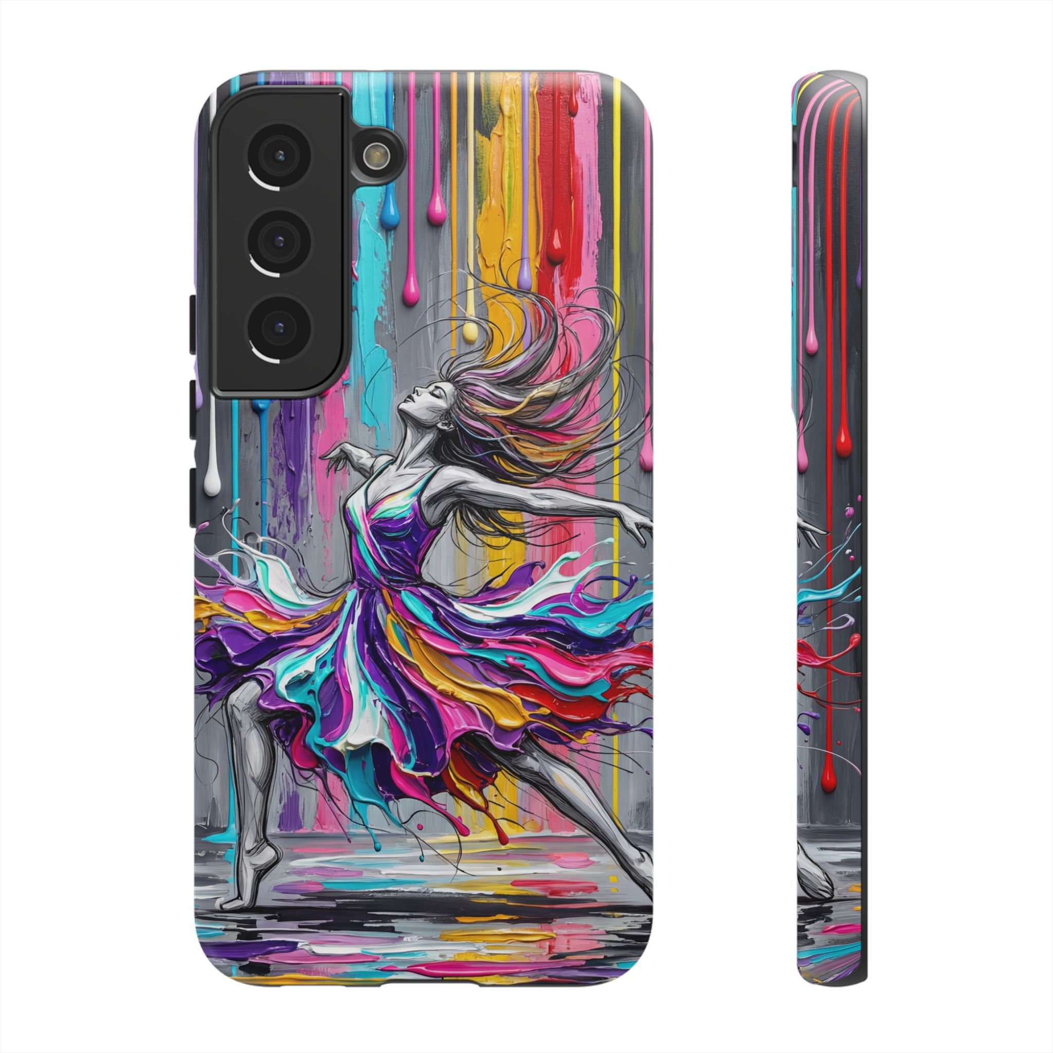 Colorful Dancer Tough Samsung Galaxy Phone Case | Vibrant Drip Art Protective Cover