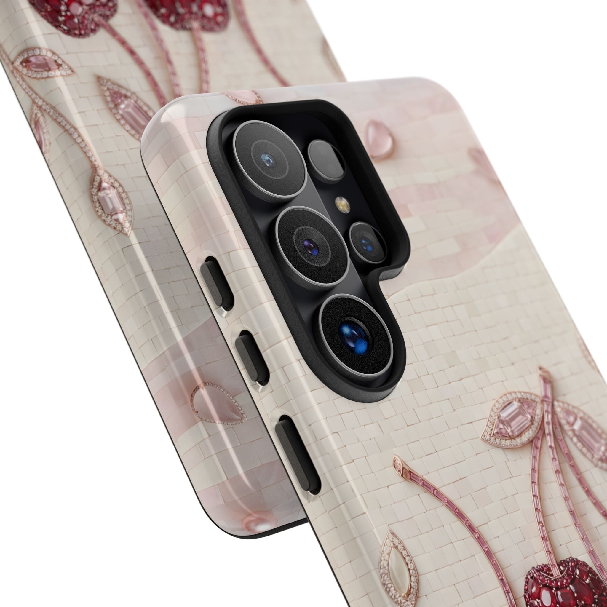 Cherry Embroidery Samsung Galaxy Phone Case | Glitter Red Cherries Pattern