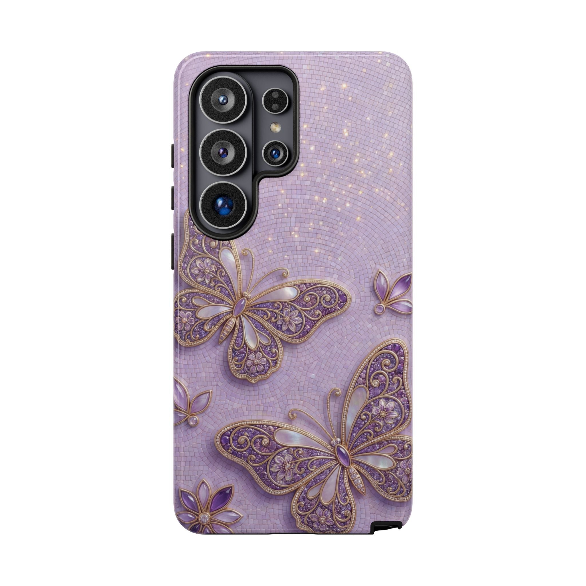 Purple Butterfly Tough Samsung Galaxy Phone Case | Sparkling Floral Protective Cover