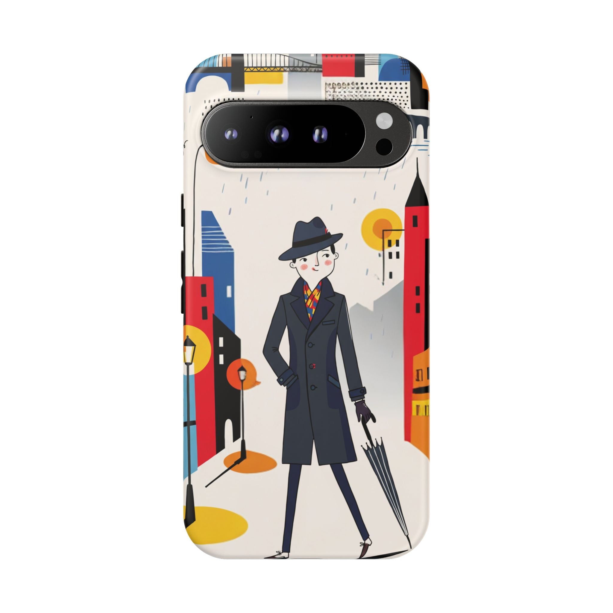 Retro Gentleman in Cityscape Illustration Google Pixel Phone Case