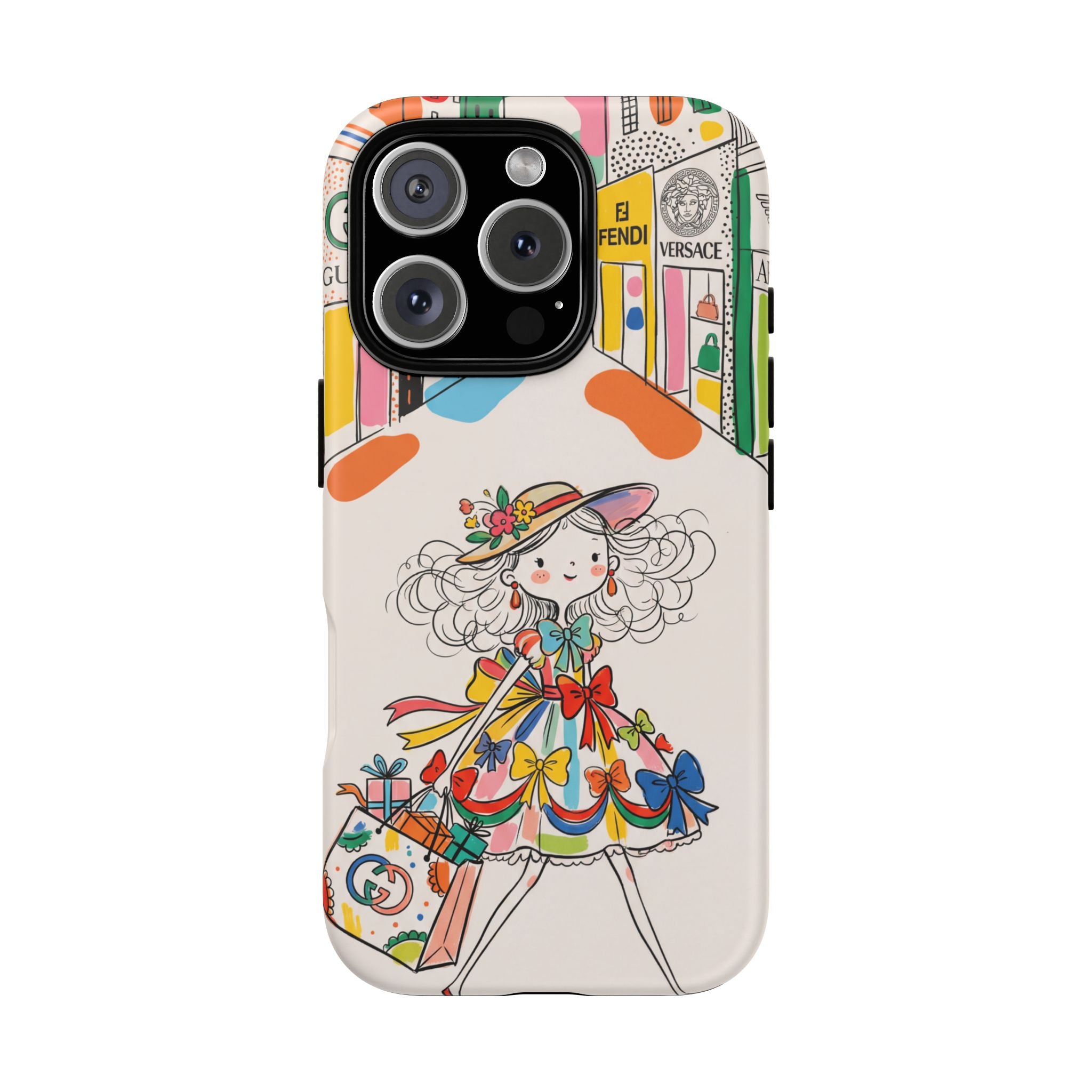 Cute Fashion Girl iPhone Case | Colourful Shopping Street Design