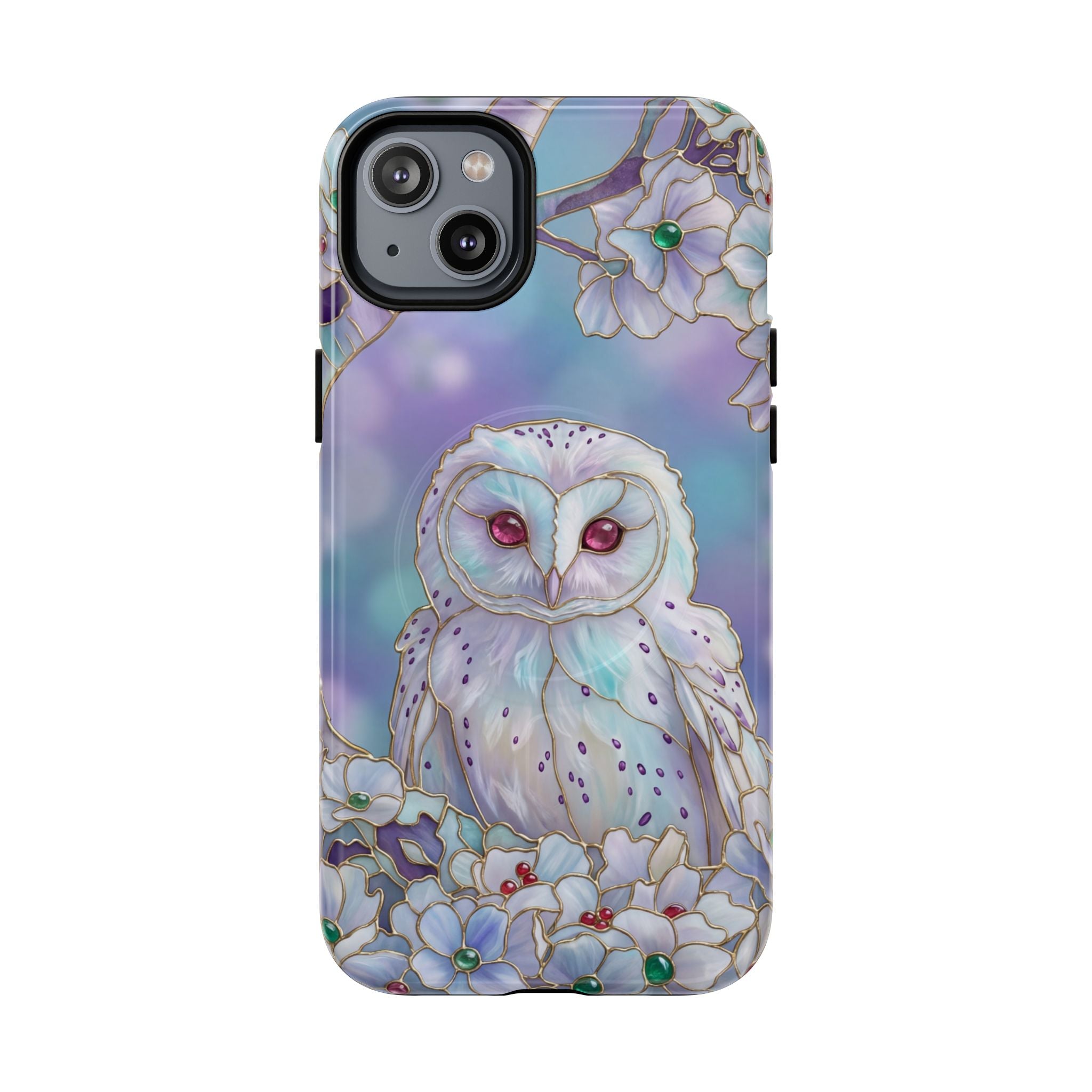 Custodia MagSafe per iPhone resistente con motivo floreale a gufo | Custodia protettiva con motivo mistico a gufo pastello