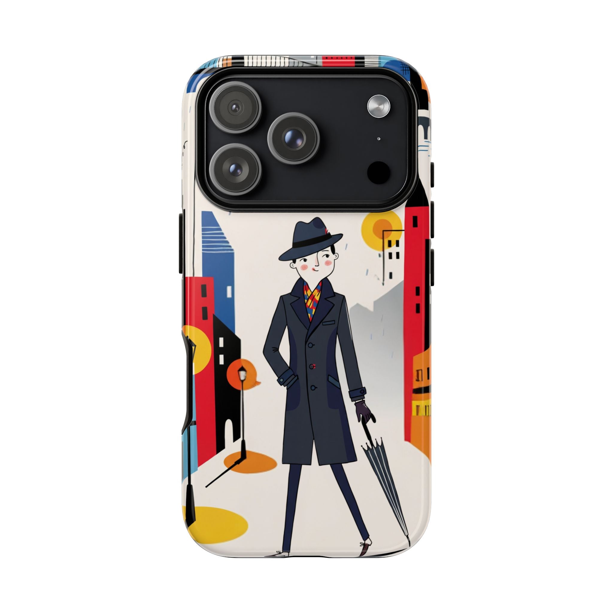 Retro Gentleman in Cityscape Illustration iPhone Case
